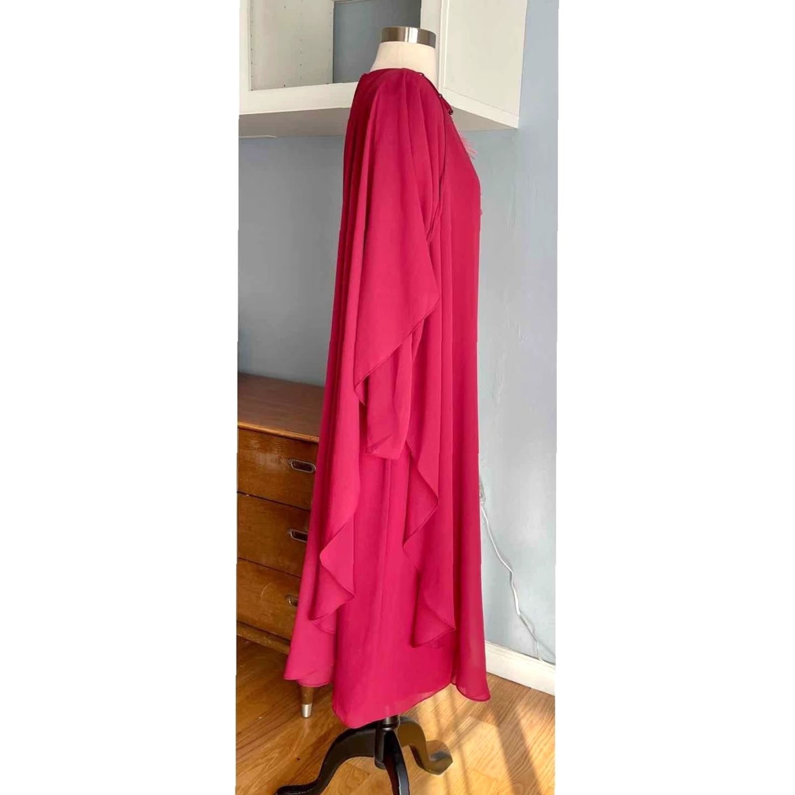 Vintage VINTAGE URSULA OF SWITZERLAND Dress Chiffon Flowy Drape Feathers 12 Pink 1980s Eveningwear Size XL / US 12-14 / IT 48-50 - 6 Thumbnail