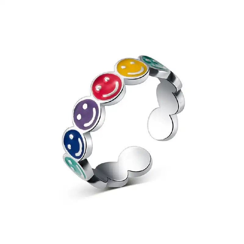Jewelry Colorful Oil Drip Smiling Face Ring Size ONE SIZE - 1 Thumbnail
