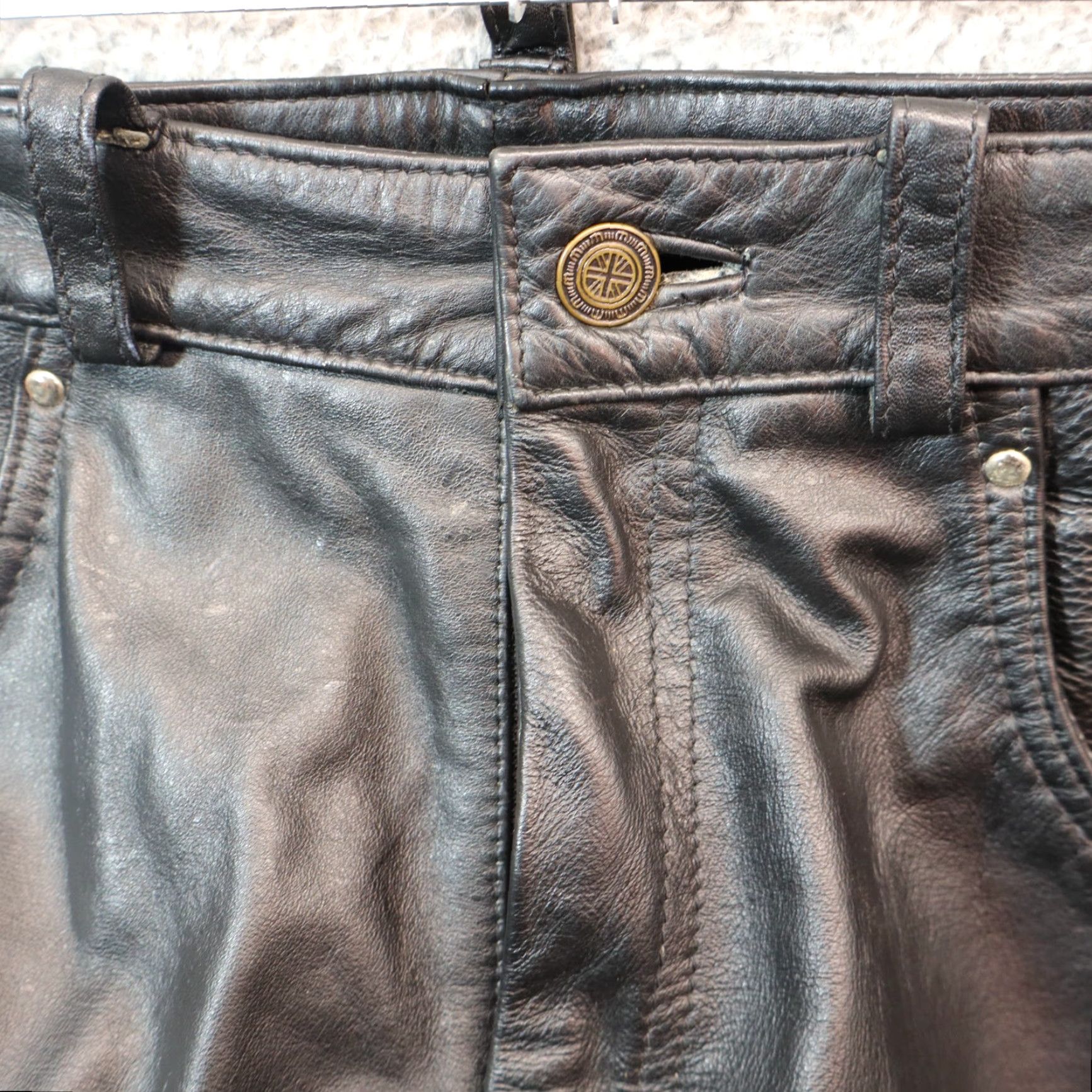 Vintage Leather Jeans Mens 34x30 L42 Black Vintage Fully Lined Biker Motocycle Pants India Jeans Leather Men 34 Black Vintage Motorcycle Biker Gear Size US 34 / EU 50 - 6 Thumbnail