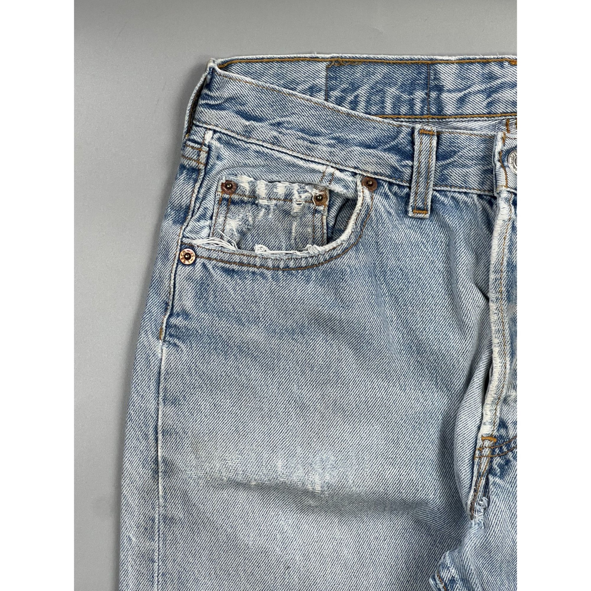 Levi's Levi’s 501 Made in UK Distressed Patchwork Denim Jeans Size US 31 - 6 Thumbnail