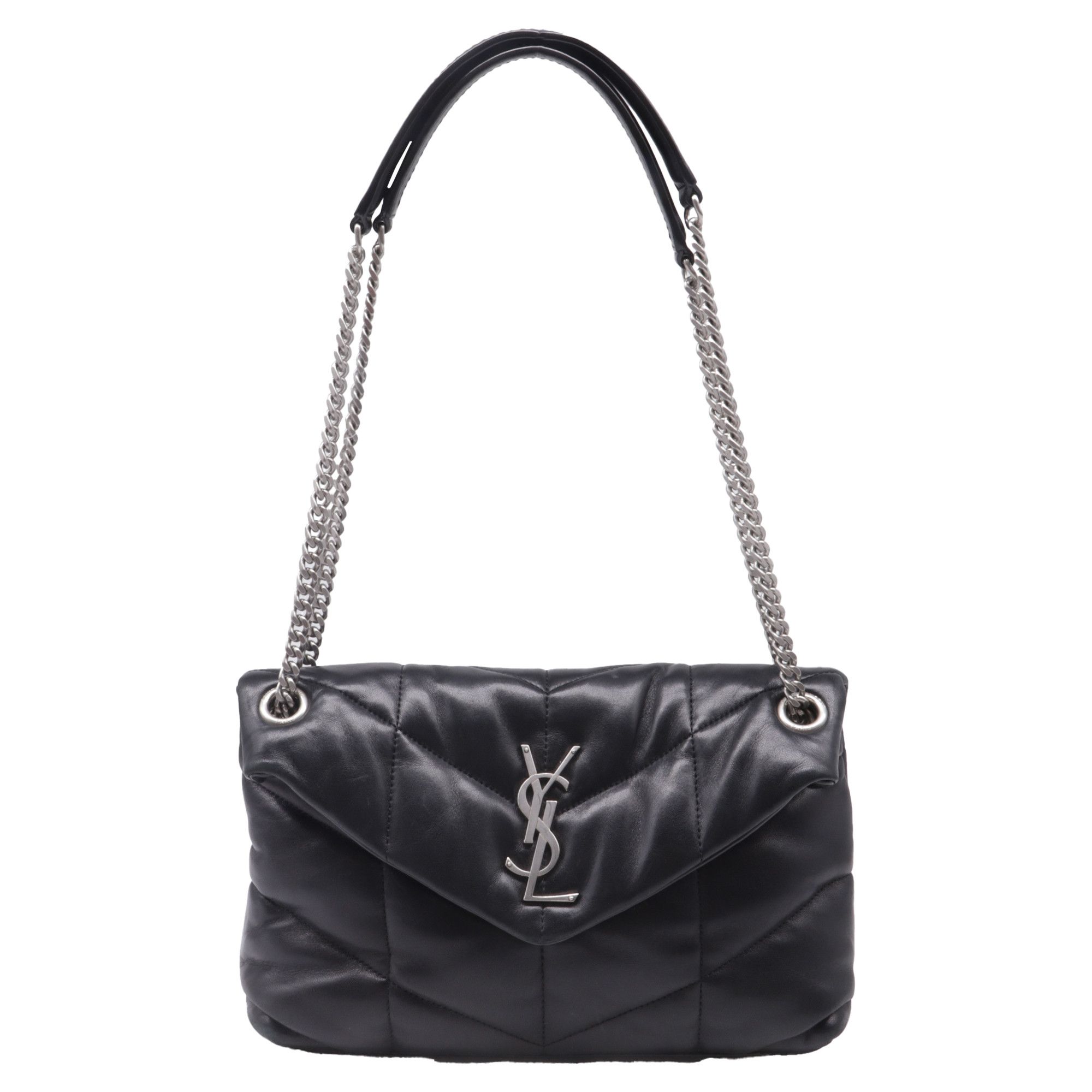 Saint Laurent Paris Saint Laurent Small Puffer Loulou Shoulder Bag in Black Leat Size ONE SIZE - 1 Thumbnail