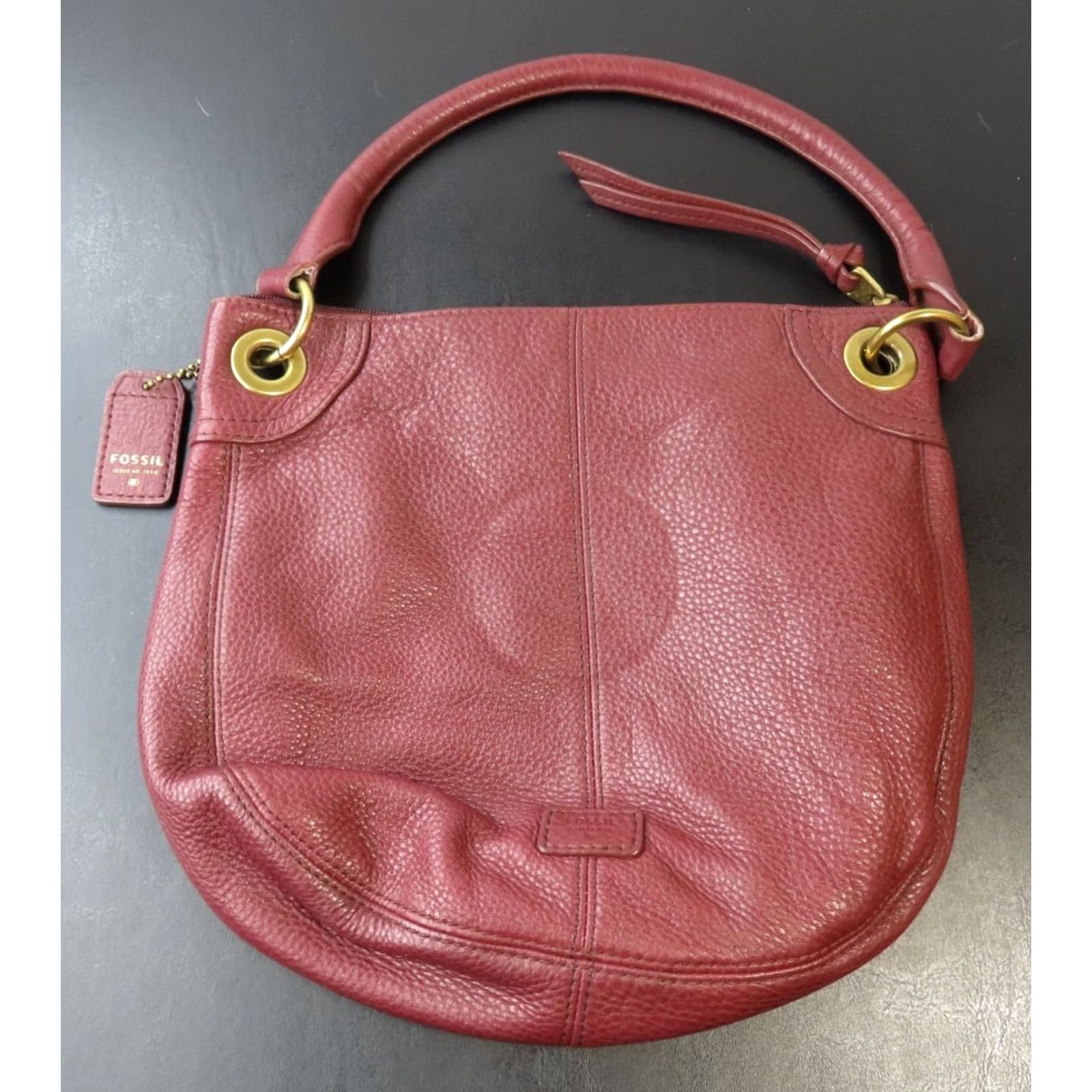 Fossil VINTAGE Fossil Burgundy Pebbled Leather Satchel Shoulder Purse Bag 12"x10.5"x3" Women Medium Red Zip Gold Hardware Size ONE SIZE - 3 Thumbnail