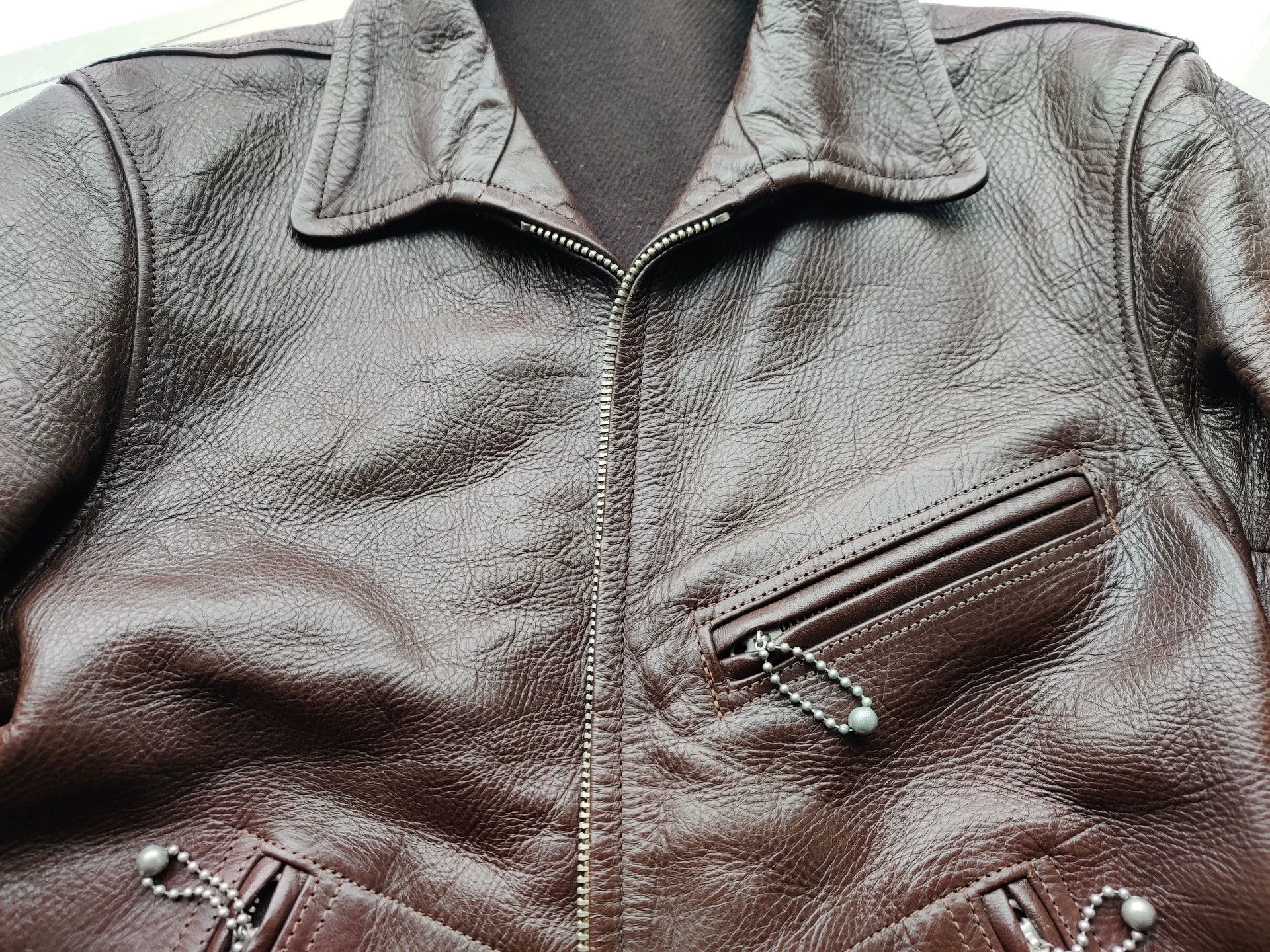 Freewheelers brown leather zip-up jacket with skull design Size US M / EU 48-50 / 2 - 5 Thumbnail