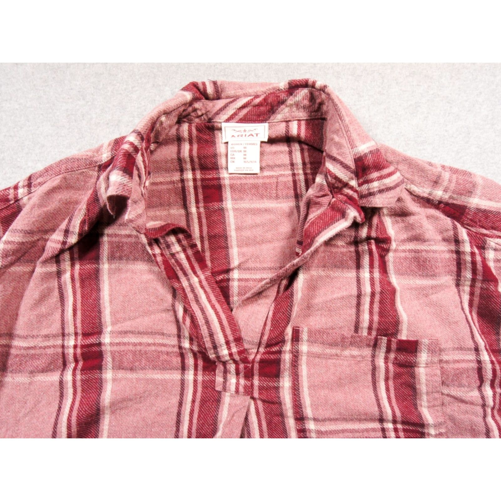 Ariat Ariat Shirt Womens Medium Pink Flannel Pullover Polo Relaxed Fit Plaid Western Shirt Size M / US 6-8 / IT 42-44 - 2 Thumbnail