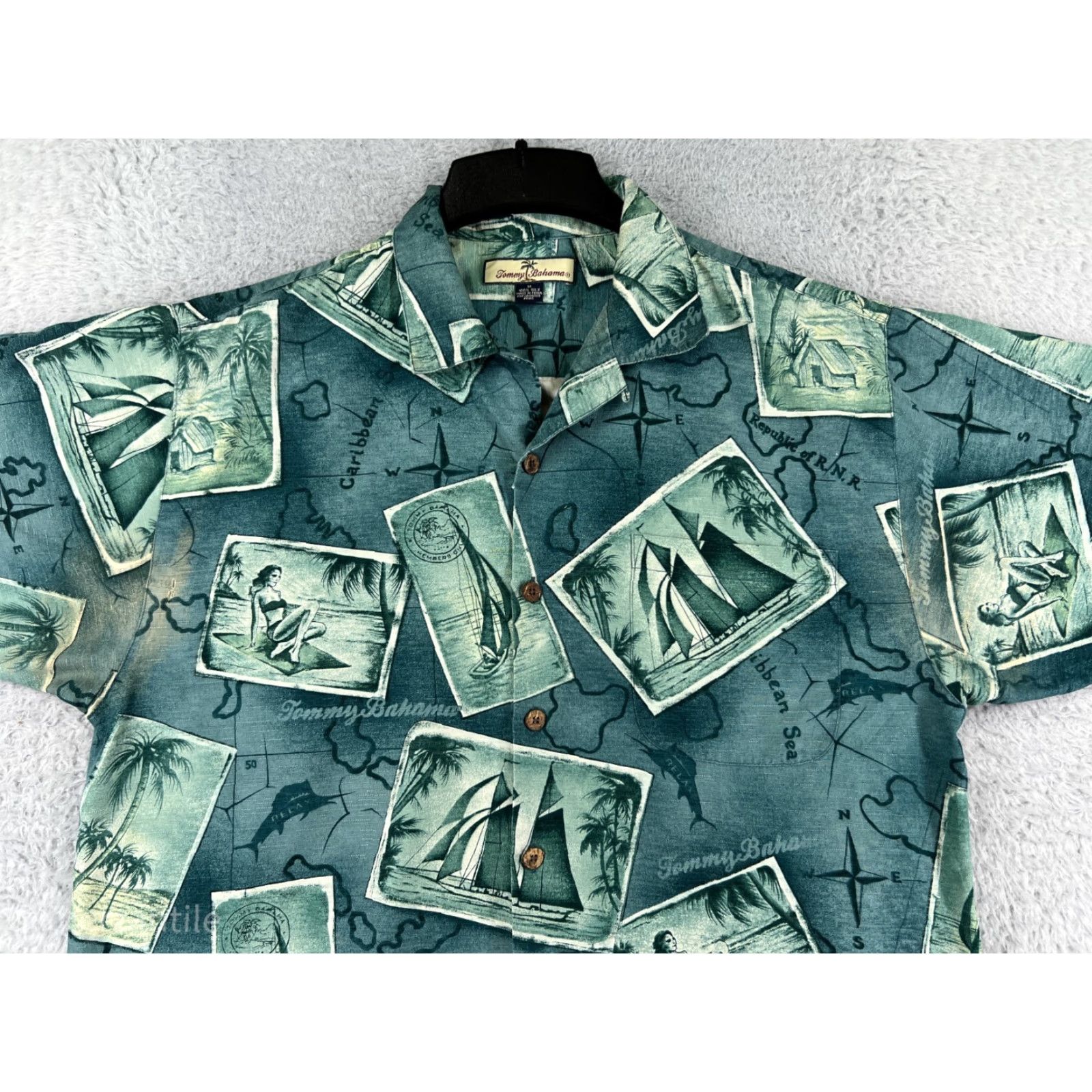 Tommy Bahama Tommy Bahama Shirt Mens Medium Green Postcard Print RELAX 100% Silk Hawaiian Size US M / EU 48-50 / 2 - 4 Thumbnail