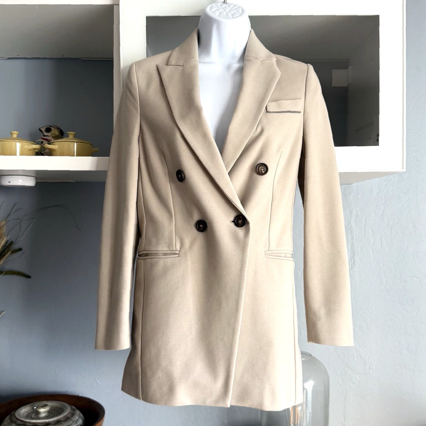 Brunello Cucinelli Brunello Cucinelli Blazer Jacket Double Breasted Cotton Blend Ivory 36 / US 0 Women Blazer Size XS / US 0-2 / IT 36-38 - 2 Thumbnail