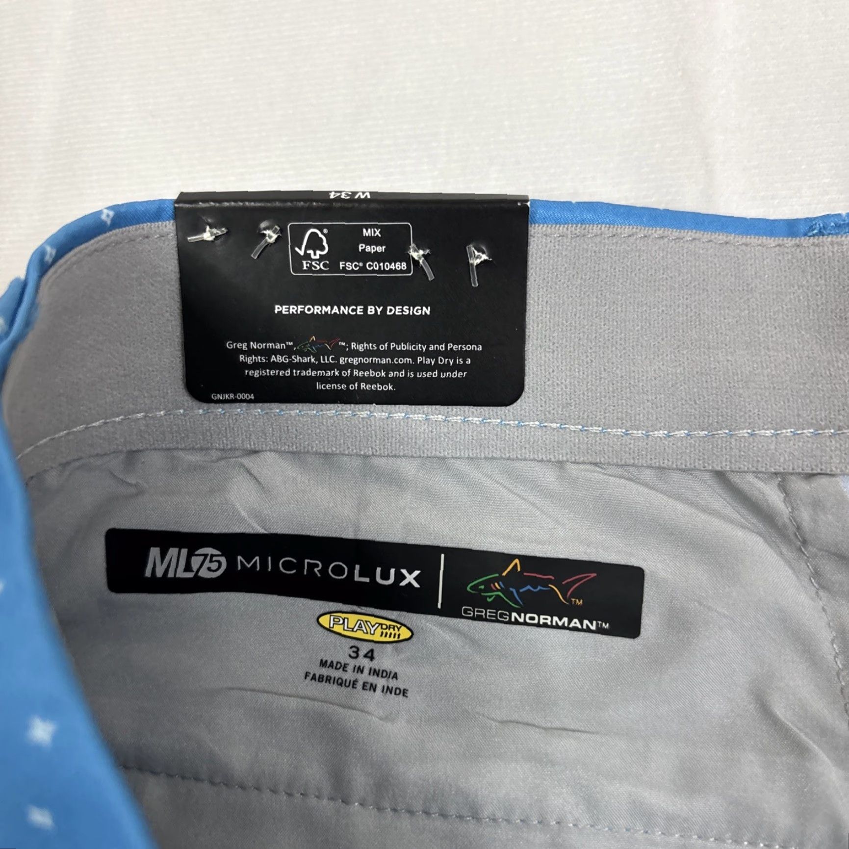 Gloverall Greg Norman ML75 Microlux Golf Shorts Mens 34 Blue All Over Print Performance Geometric Breathable Pockets UV Protection Modern Golf Size US 34 / EU 50 - 2 Thumbnail