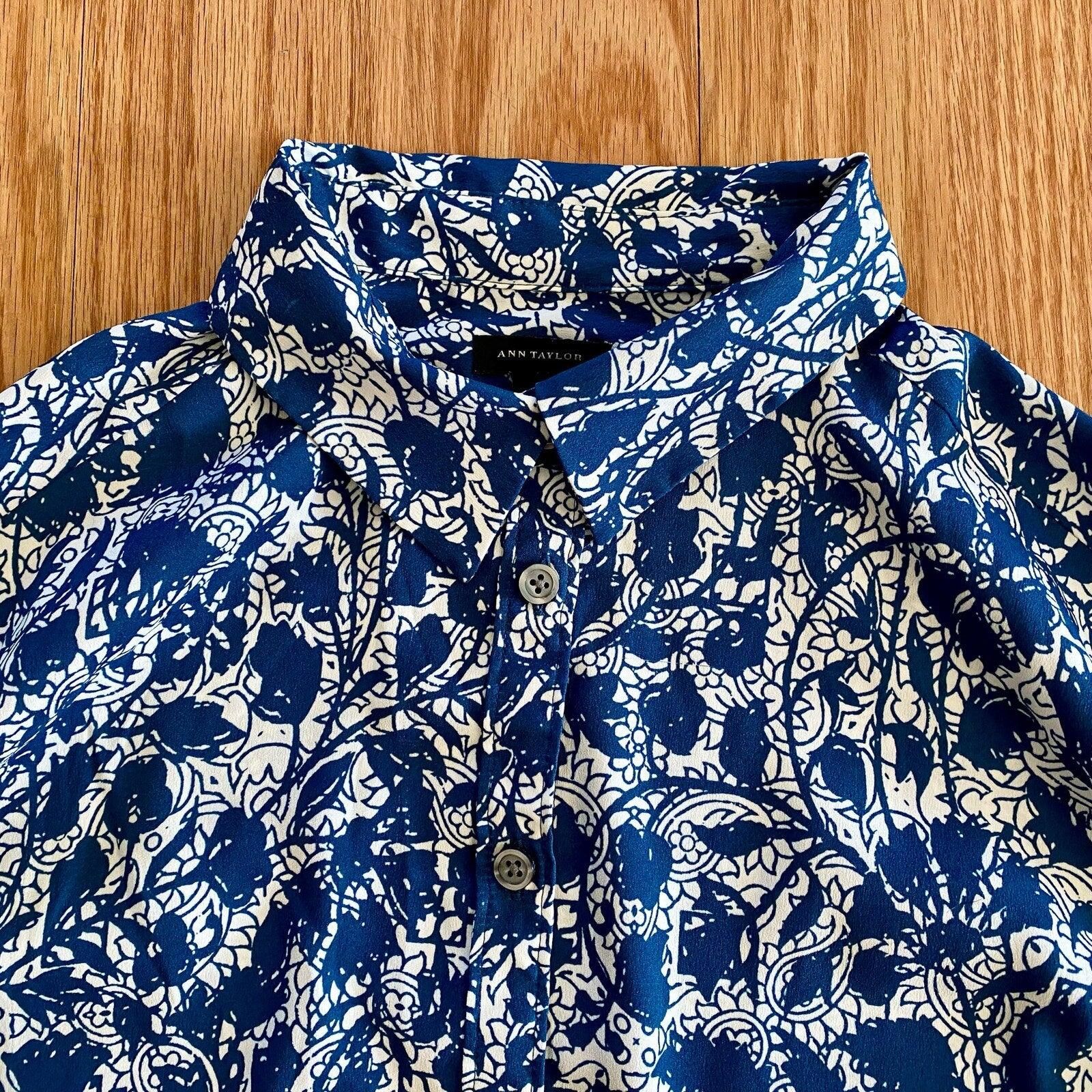 Ann Taylor Ann Taylor Blue Teal Floral Button Shirt Womens Medium Size M / US 6-8 / IT 42-44 - 3 Thumbnail
