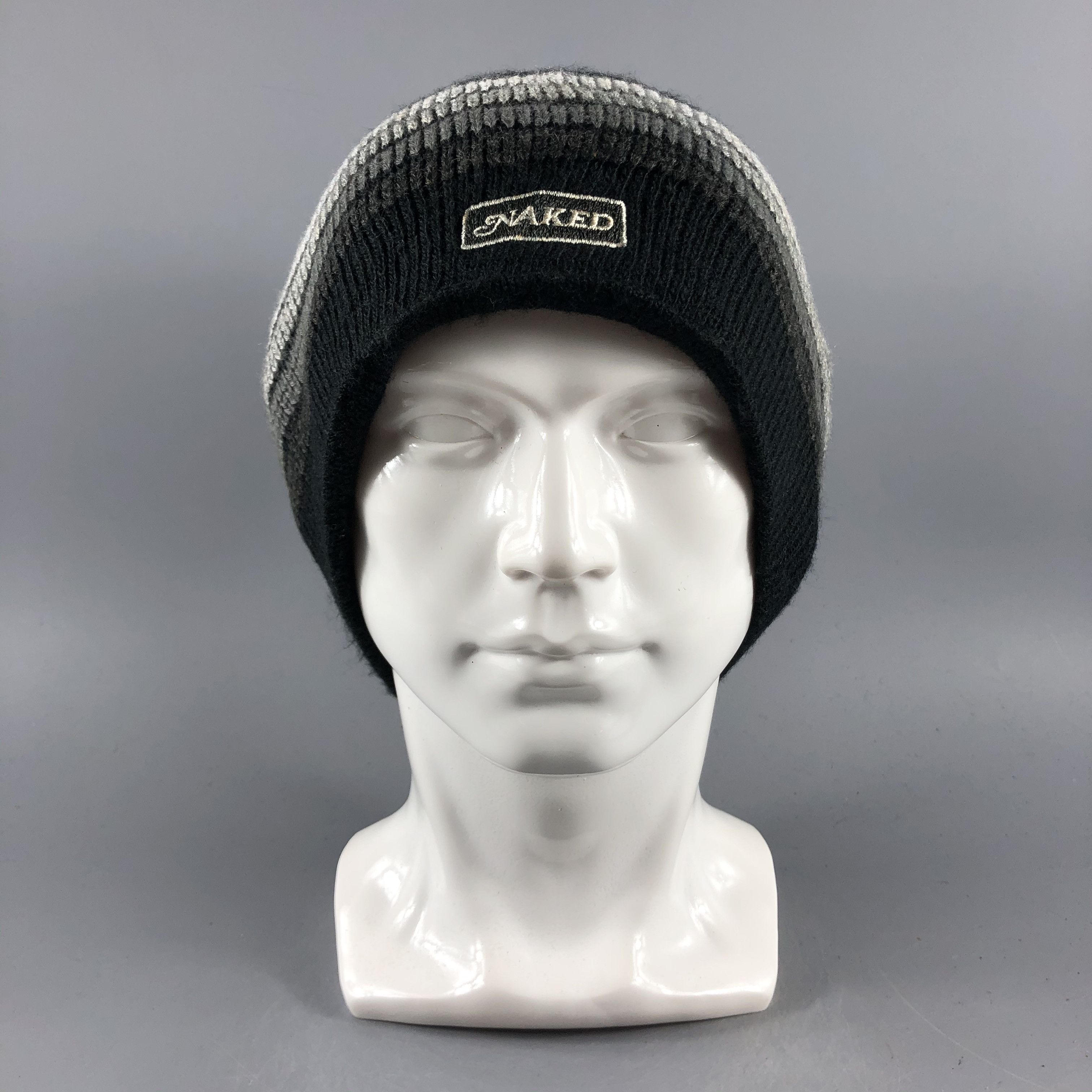 image of Vintage Naked Stripe Cuffless Beanie Snow Hat Snow Cap -D561 in Black, Men's