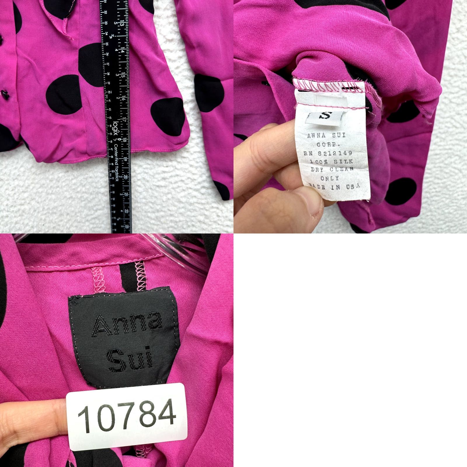 Anna Sui VINTAGE 90s Y2K Anna Sui Top Blouse Shirt Silk Pink Black Polka Dot Small Neck Tie Womens Size S / US 4 / IT 40 - 8 Thumbnail