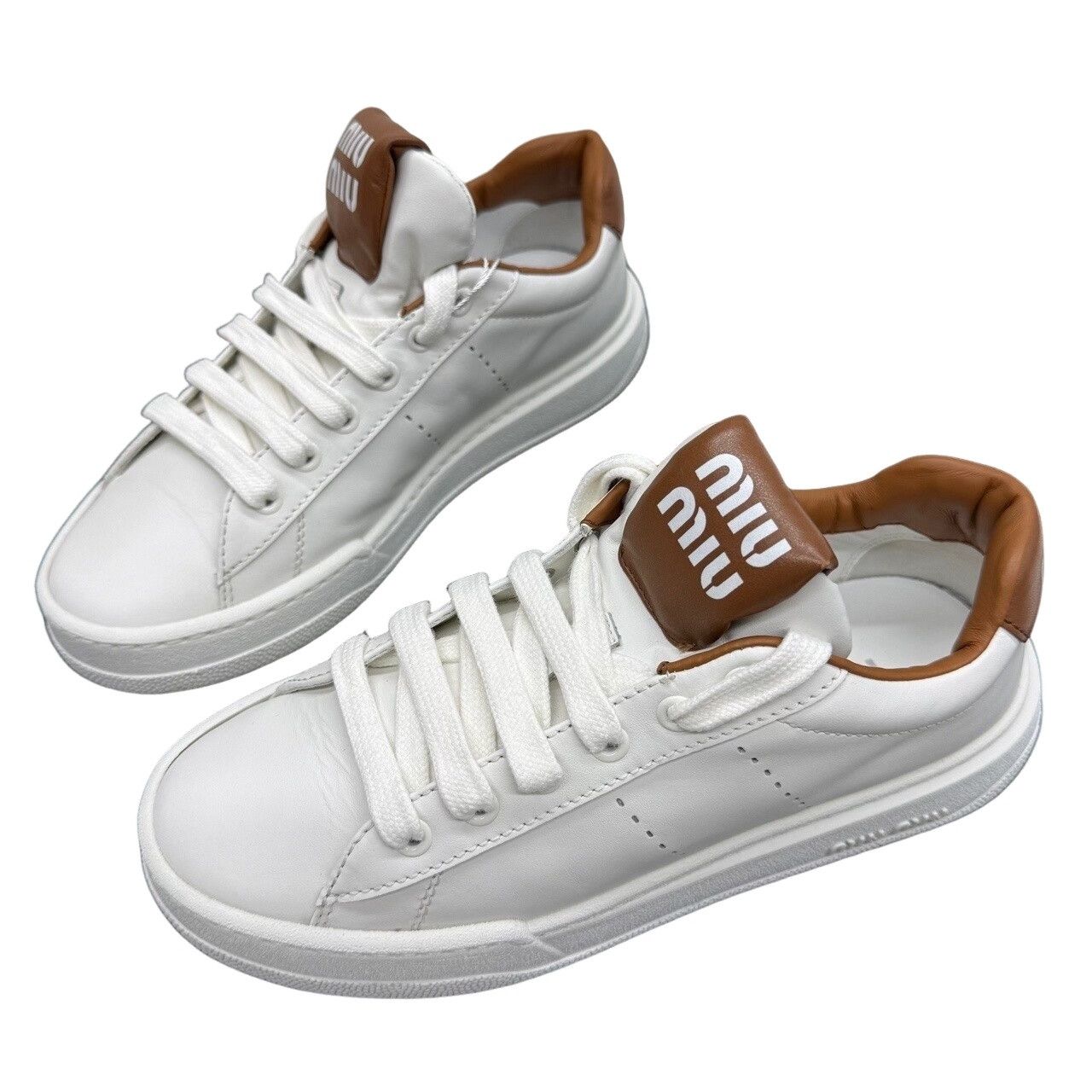 Miu Miu Miu Miu Logo Leather Sneakers Size 36.5 Size US 6.5 / IT 36.5 - 1 Thumbnail