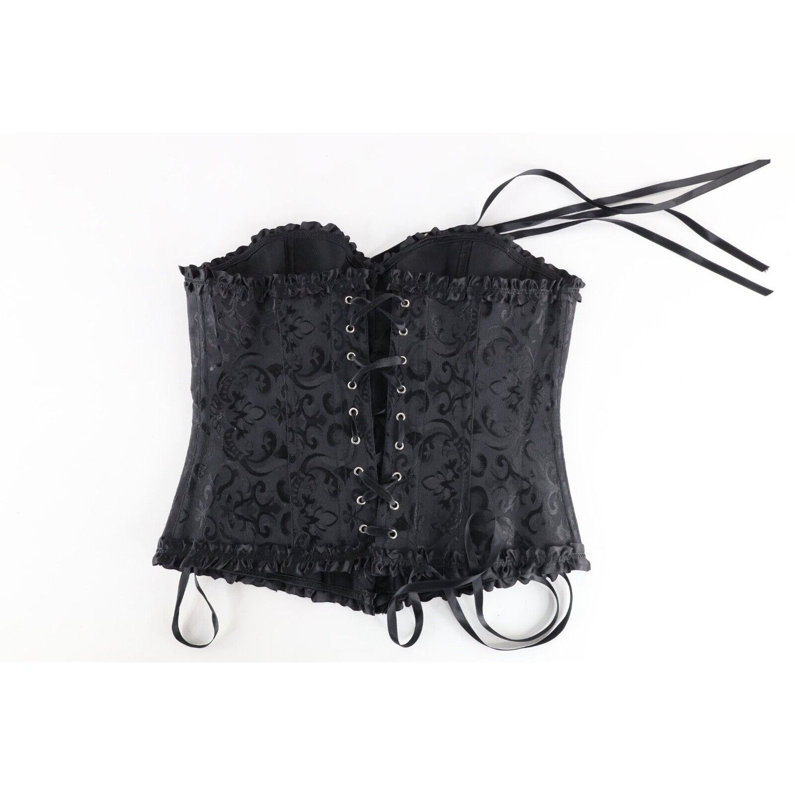 Vintage Vintage 90s Rockabilly Gothic Ruffled Satin Jacquard Corset Size XL / US 12-14 / IT 48-50 - 5 Thumbnail