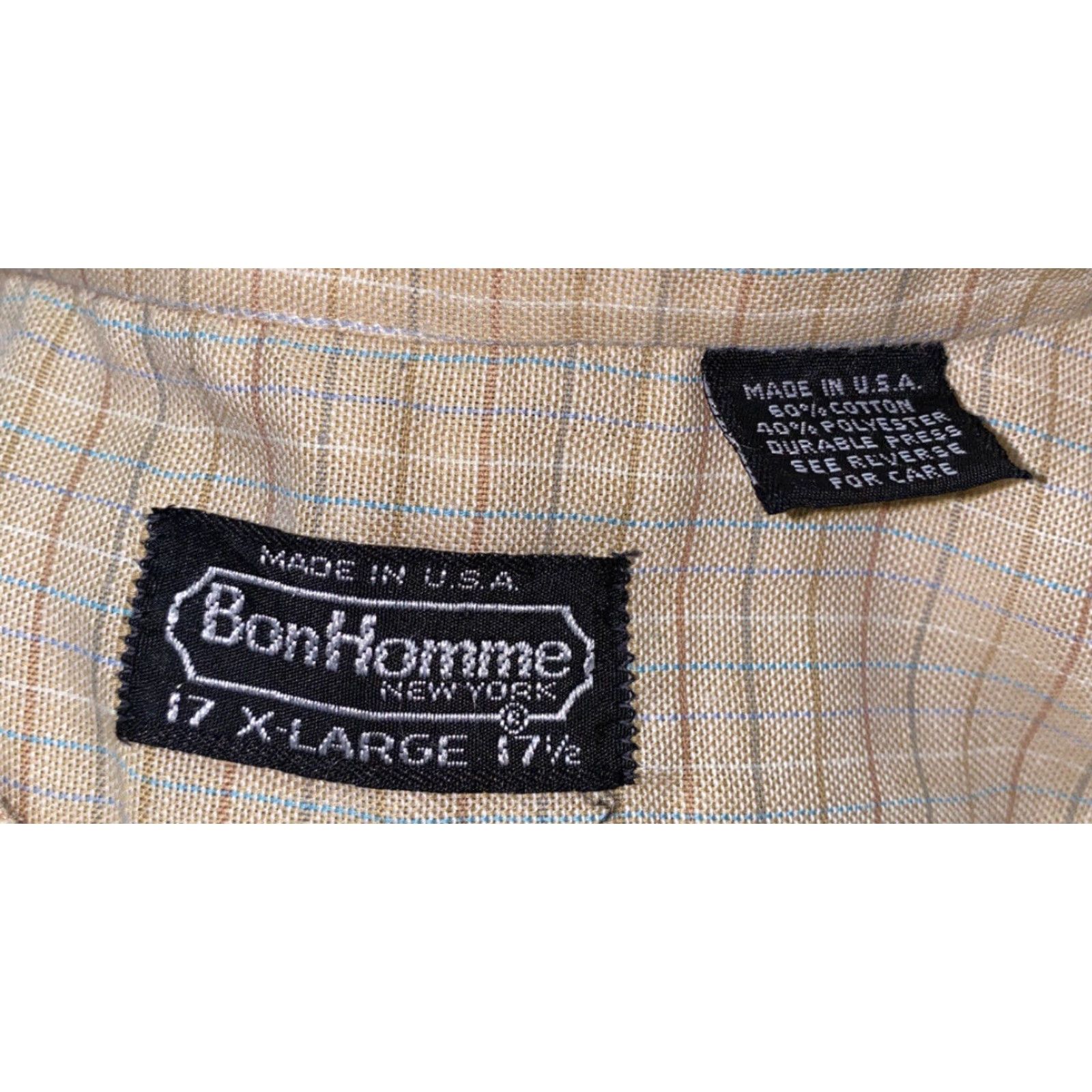 Vintage BonHomme Shirt Long Sleeve Mens Beige Checkered XL Button-Up Casual Cotton/Polyester Shirt Size XL Size US XL / EU 56 / 4 - 6 Thumbnail