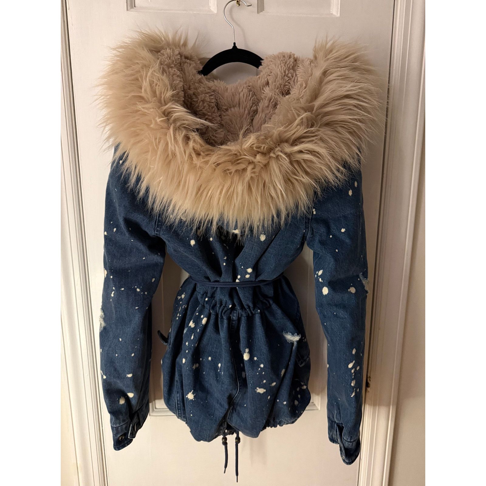 AVEC LES FILLES Avec Les Filles Distressed Denim Coat w/ Faux Fur-Small (OS) Size S / US 4 / IT 40 - 3 Thumbnail