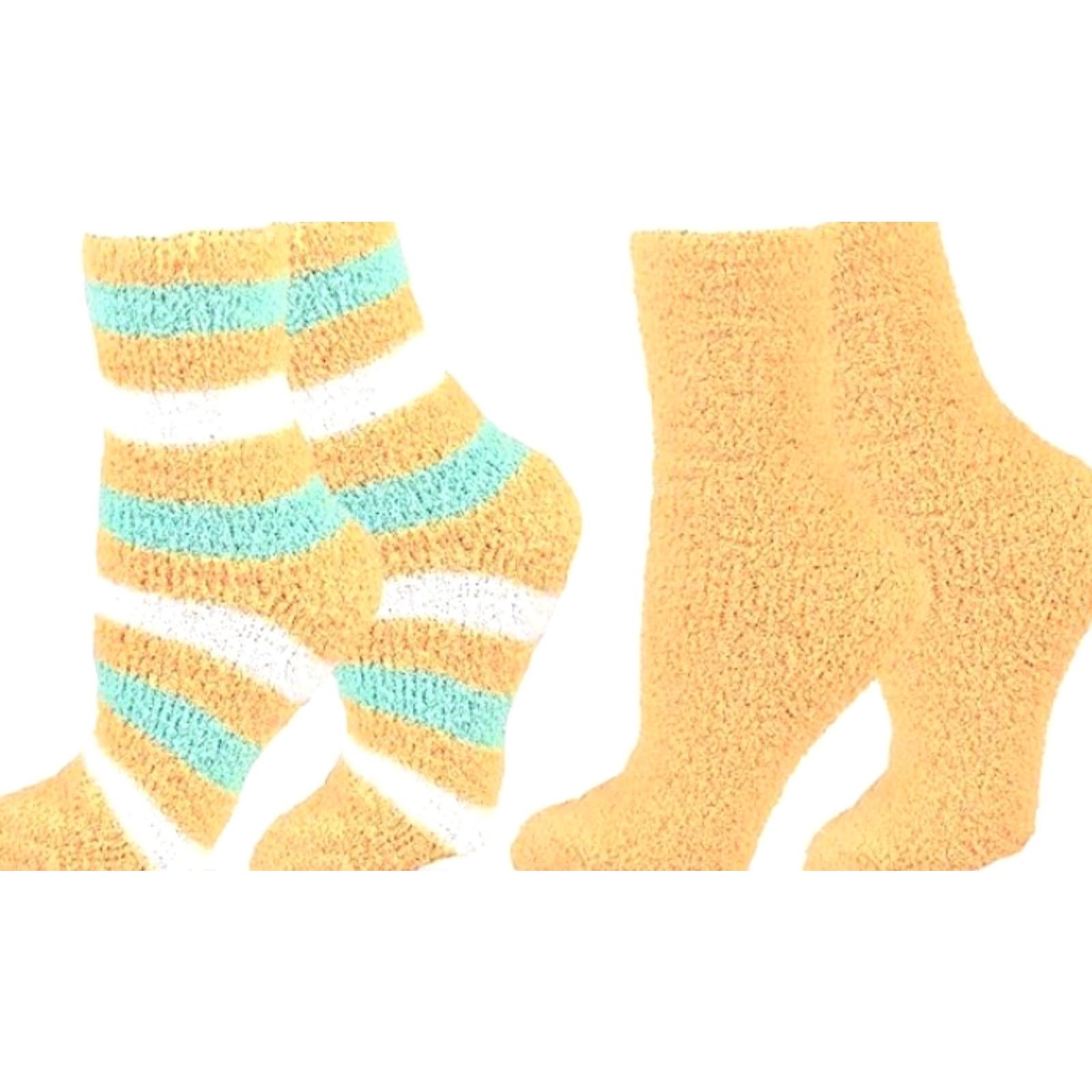 Vintage COSY SOCKS Cozy Warm Fuzzy Slipper Socks Reindeer Santa Christmas 2-Pair Brown Women Slipper Socks, Microfiber, Mid Calf, Non-Slip, Warm, Soft Size ONE SIZE - 2 Thumbnail