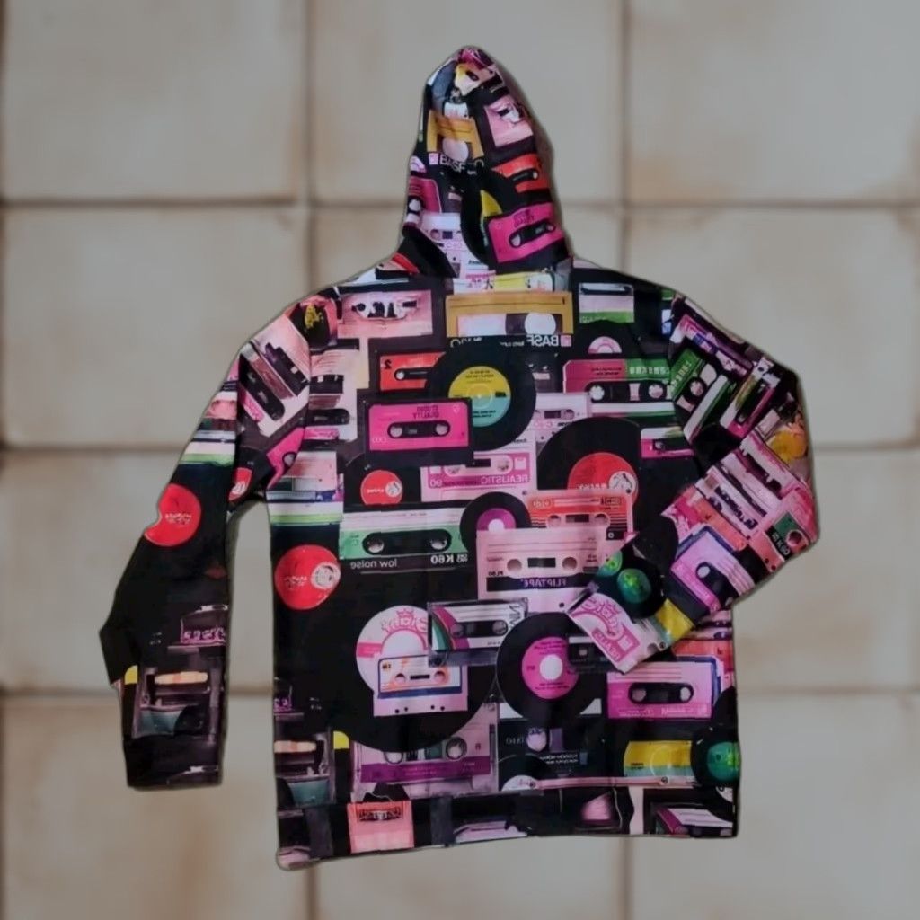 VINTAGE Cassette Tape Record Retrowave Hoodie Pullover 80s Retro Coat Jacket XL