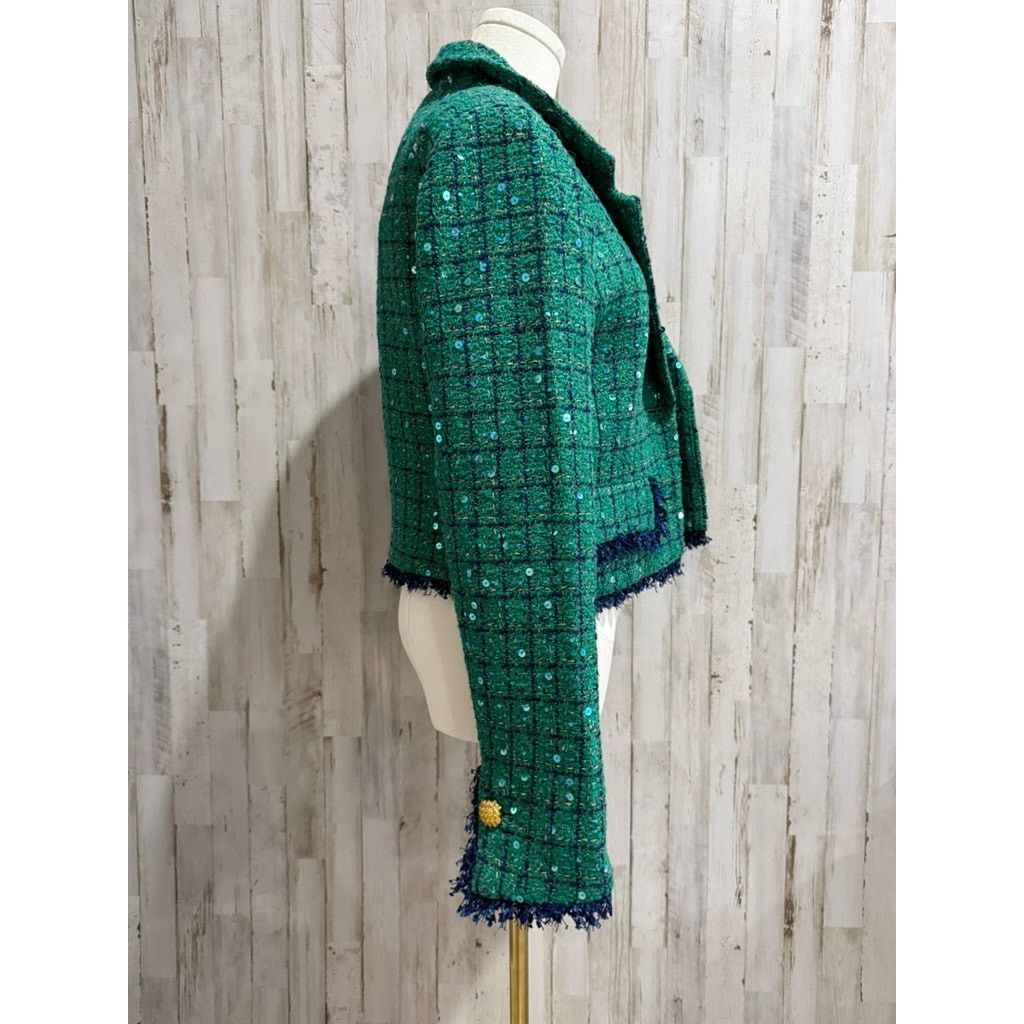 The Unbranded Brand NWT TOCCIN Jacket Womens Size 4 Green Tweed Sequin Cropped Size S / US 4 / IT 40 - 3 Thumbnail