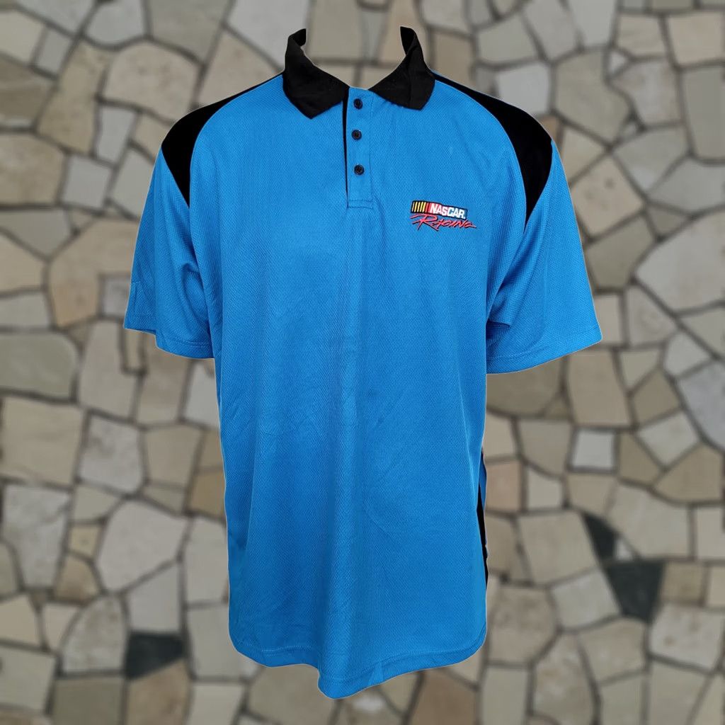 Vintage VINTAGE NASCAR Checkered Flag Sports Polo Shirt - Men's Size M - 100% Polyester - Blue/Black - Embroidered NASCAR Logo - Racing Theme - Grade A Size US M / EU 48-50 / 2 - 1 Thumbnail