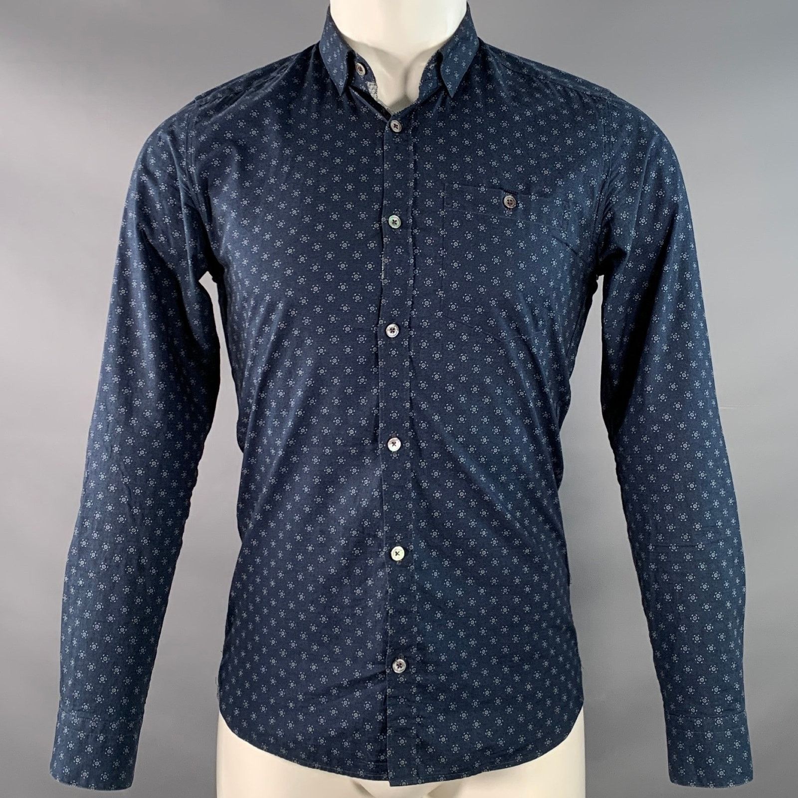 Ted Baker Hexwiz Navy White Circles Cotton One Pocket Long Sleeve Size US XS / EU 42 / 0 - 1 Thumbnail