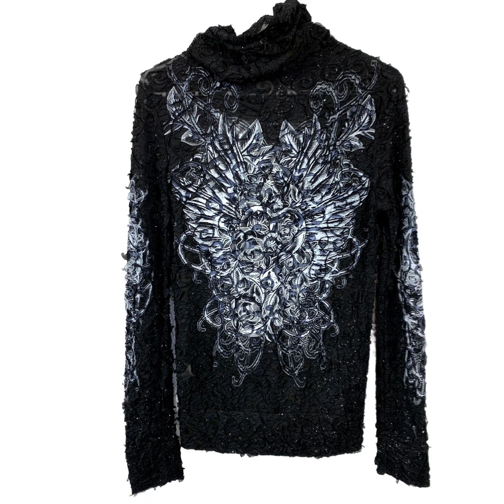 Vintage VINTAGE Y2K In Vein Women's M Black Sheer Textured Full Zip Hoodie Jacket Gothic Tattoo Gender: Womens Size M / US 6-8 / IT 42-44 - 7 Thumbnail