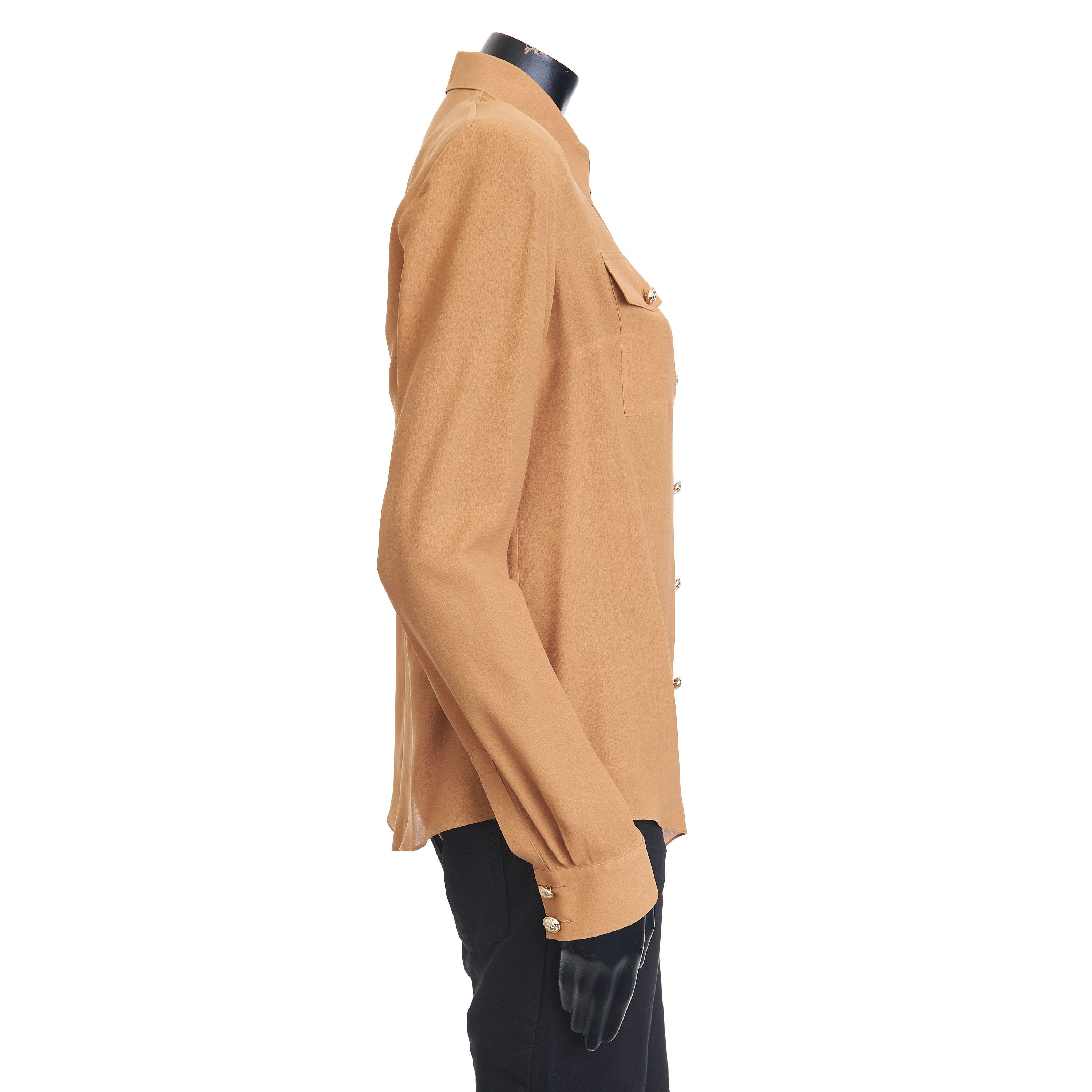 Balmain Silk Shirt With Gold Colored Buttons & Shoulder Pads Size M / US 6-8 / IT 42-44 - 7 Thumbnail