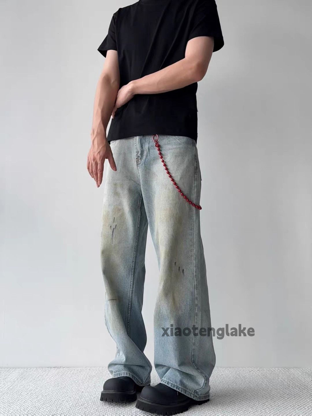Jean Unisex washed faded stain paint grunge baggy jeans Size US 32 / EU 48 - 1 Thumbnail