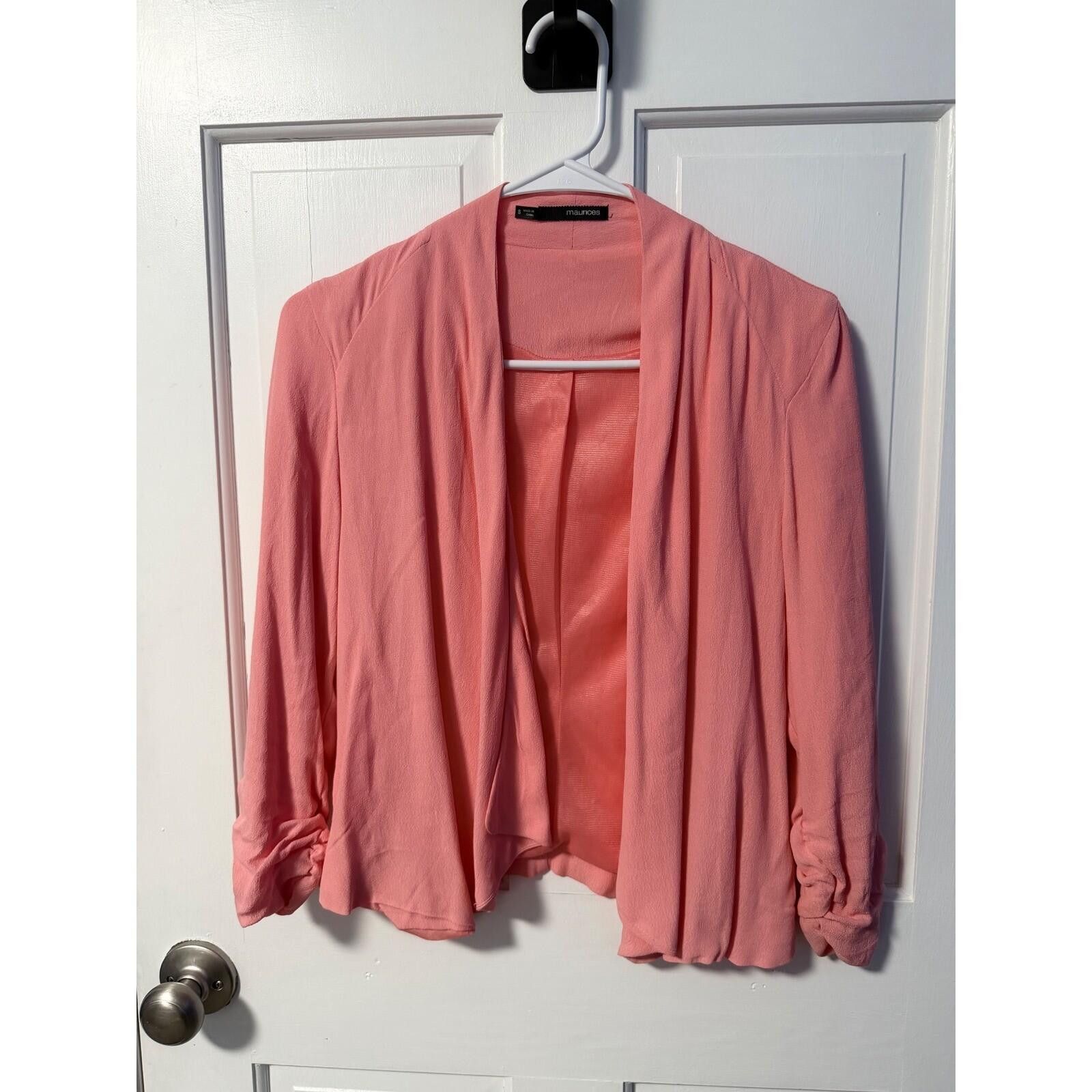Other Maurices Blazer Womens Small Coral Ruched 3/4 Sleeve Open Size S / US 4 / IT 40 - 4 Thumbnail