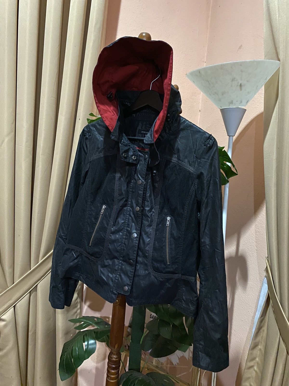 Japanese Brand Vintage INTELLECTION Black Hooded Moto Jacket | Red Lined Size M / US 6-8 / IT 42-44 - 4 Thumbnail