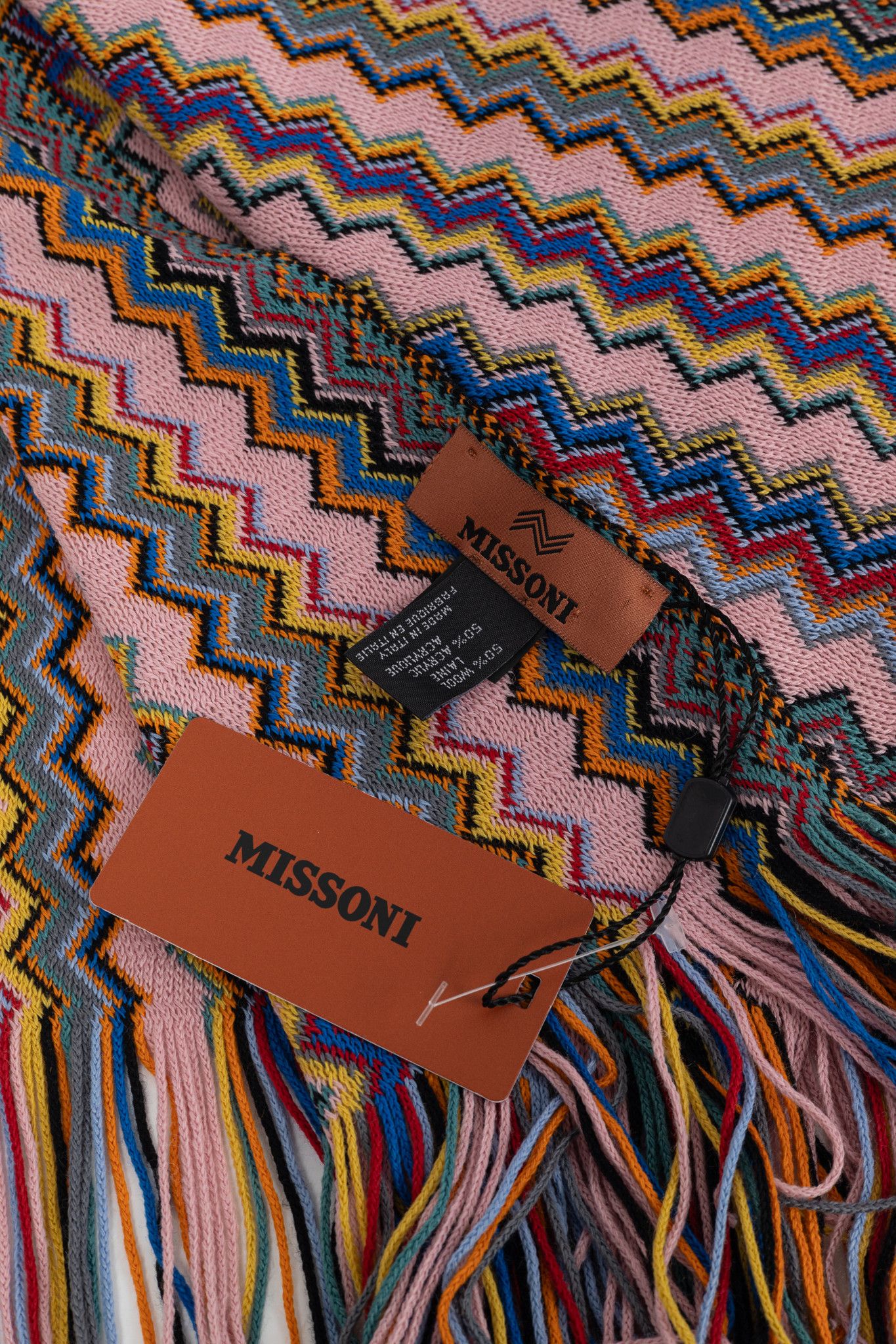 Missoni Missoni Pink Chevron-Jacquard Wool-Blend Fringed Scarf Size ONE SIZE - 3 Thumbnail