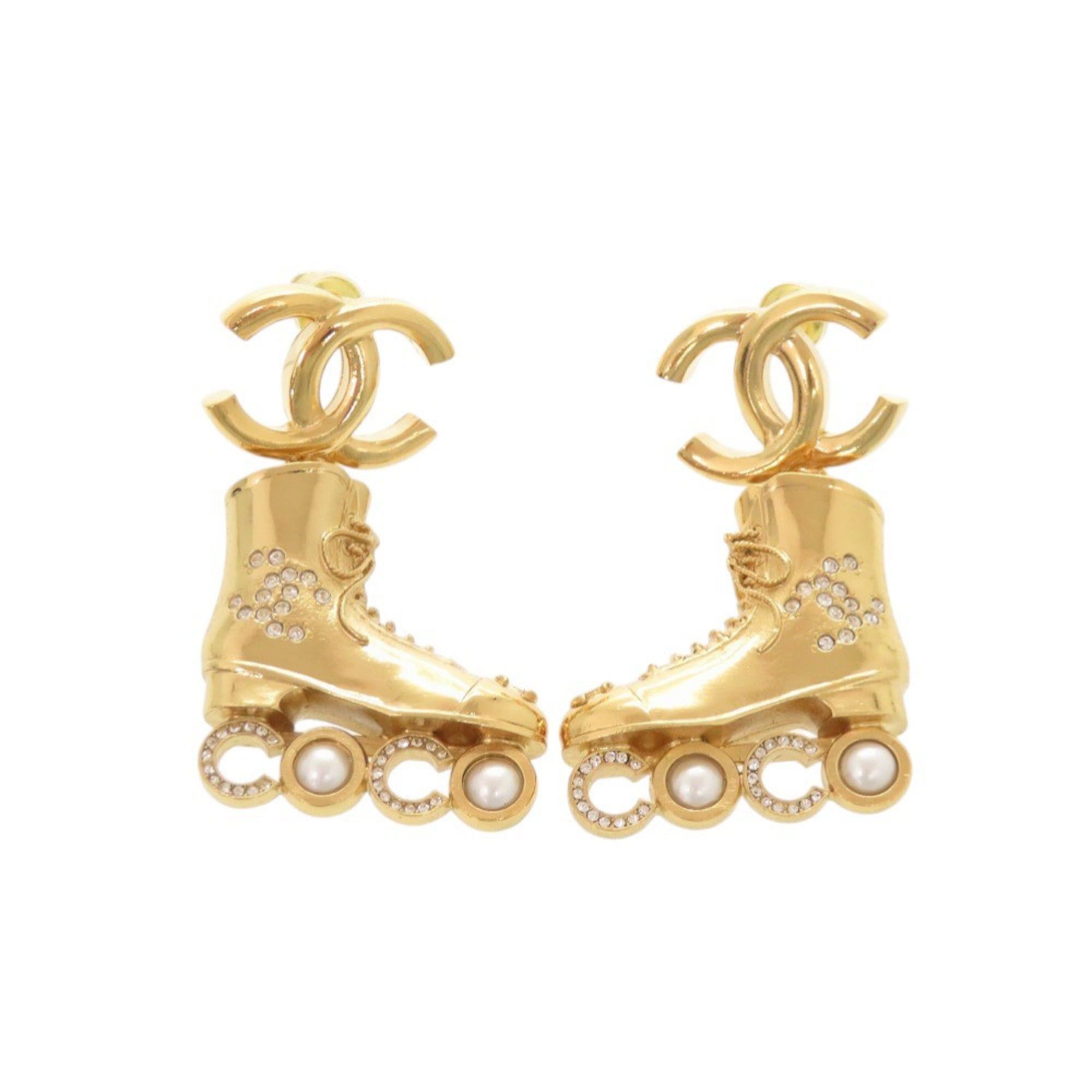 Chanel Unused Chanel Coco Mark Roller Skates Metal Rhinestone Faux Pearl Gold Earrings 1465CHANEL Size ONE SIZE - 1 Thumbnail