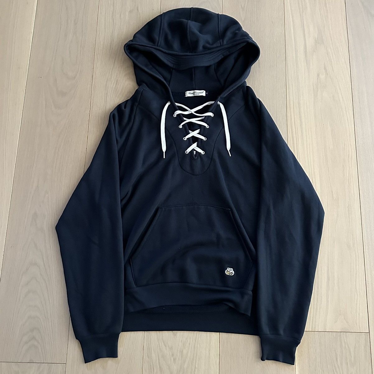 image of Undercover Ss2008 Brimmed Lace Up Hoodie in Navy, Men's (Size Large)
