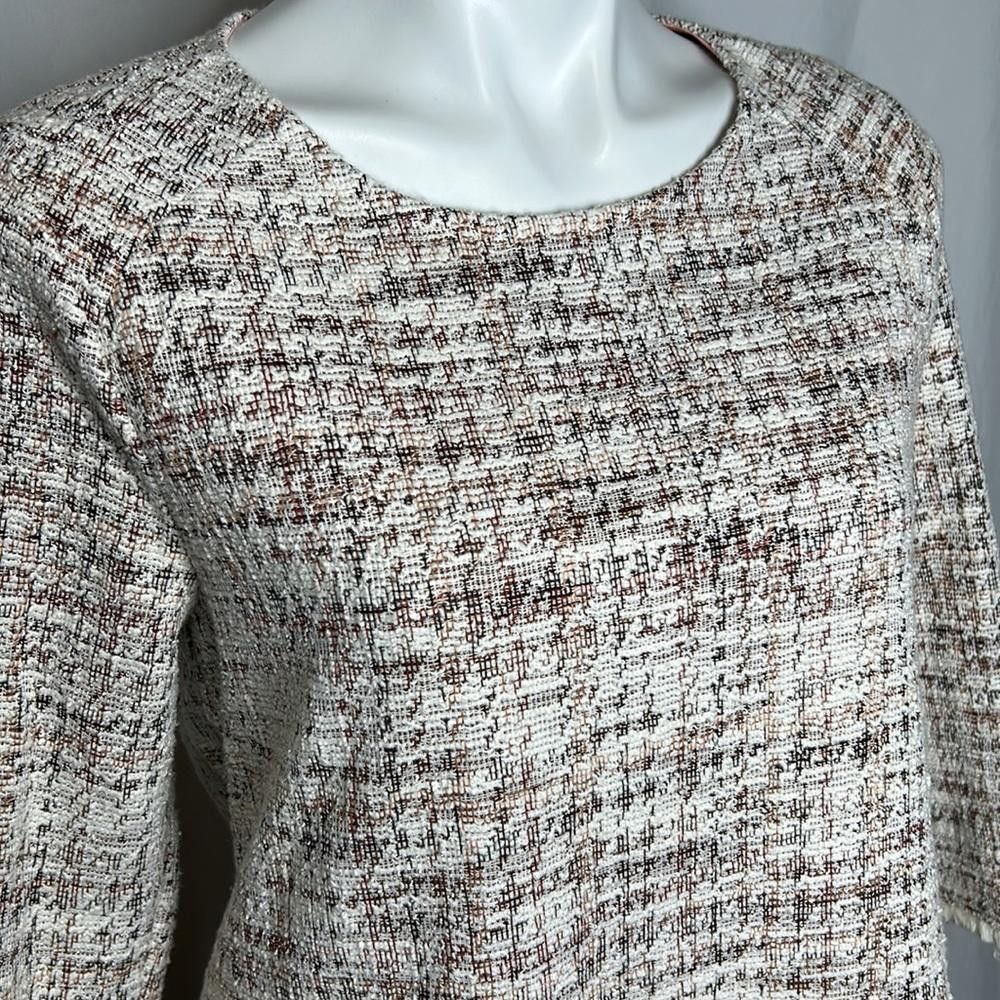 Designer W5 Antrhro 3/4 Sleeve Houndstooth Tweed Top w/Back Zipper, M Size M / US 6-8 / IT 42-44 - 3 Thumbnail