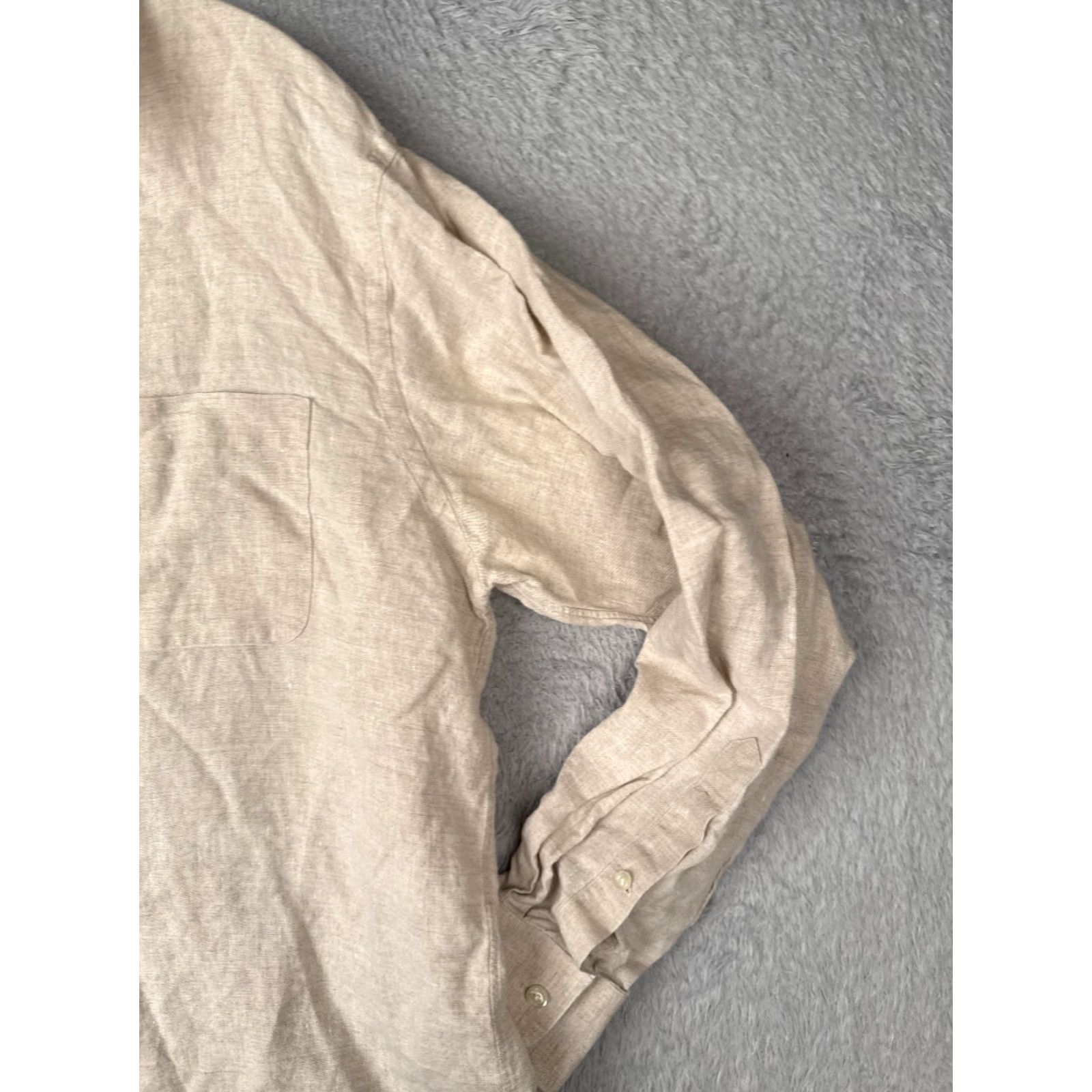 Lands' End Lands' End Mens Button-Up Shirt Beige Cotton Long Sleeve with Pockets 16.5-34 Size Regular Slimming Pocketed Casual Workwear Size US XL / EU 56 / 4 - 2 Thumbnail