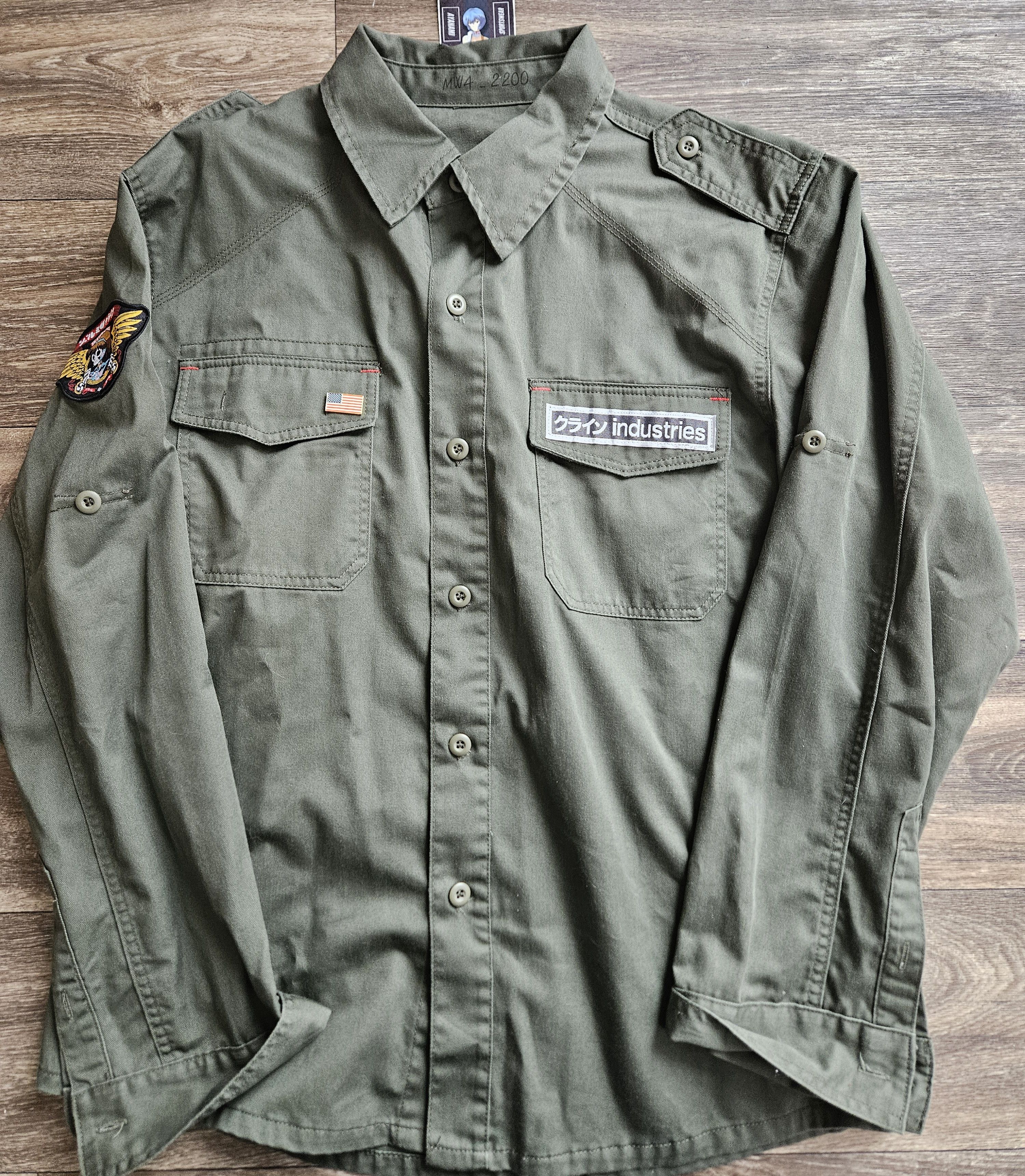 image of Hook Ups Dream Hawk Military Button Down Shirt in Olive, Men's (Size Medium)