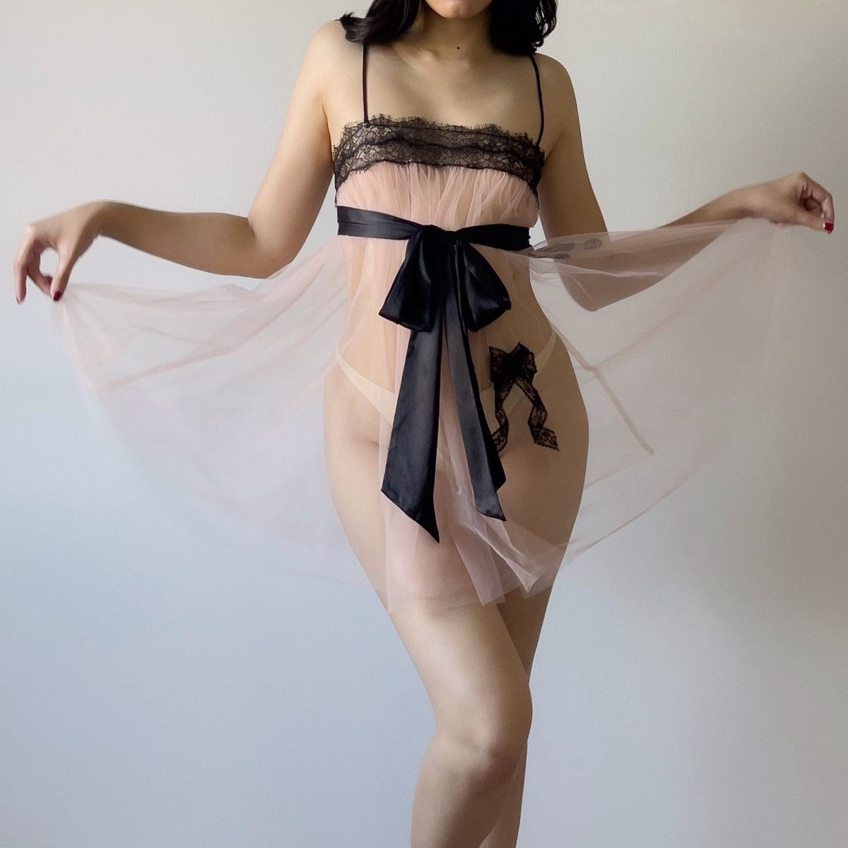 Victoria's Secret Romantic Dusty Pink Mesh & Black Lace Sheer Mini Dress/XS-M Size M / US 6-8 / IT 42-44 - 8 Thumbnail