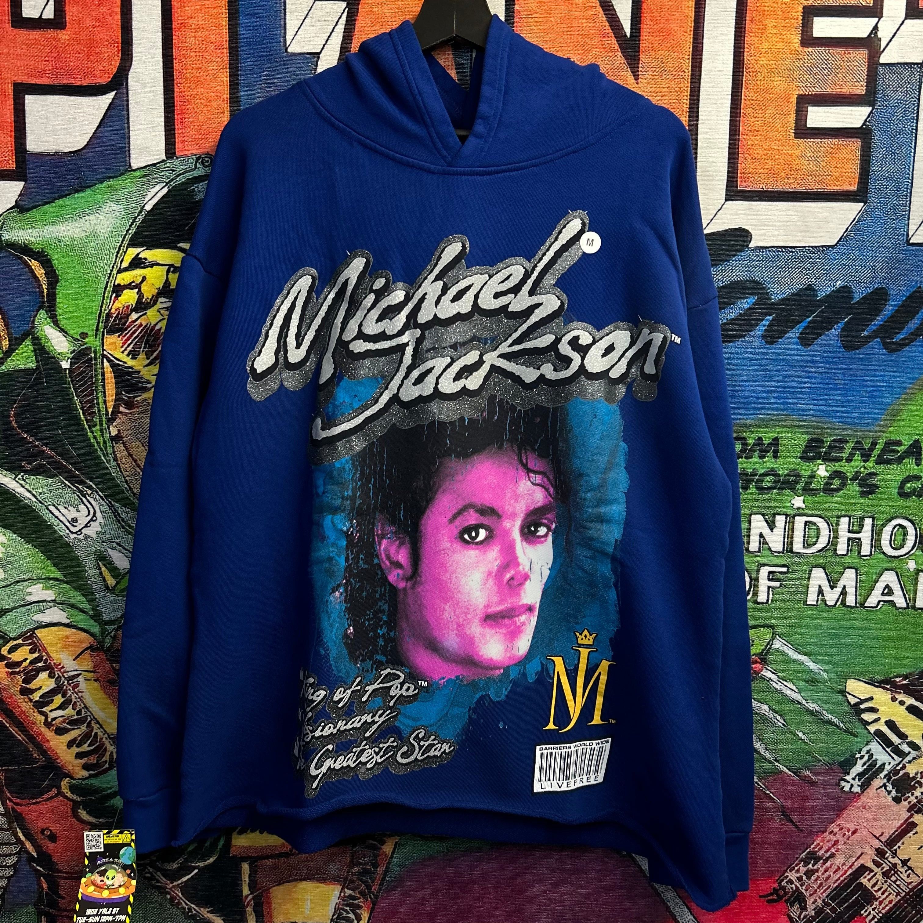 image of Barriers Michael Jackson King Of Pop Hoodie Size M in Blue, Men's