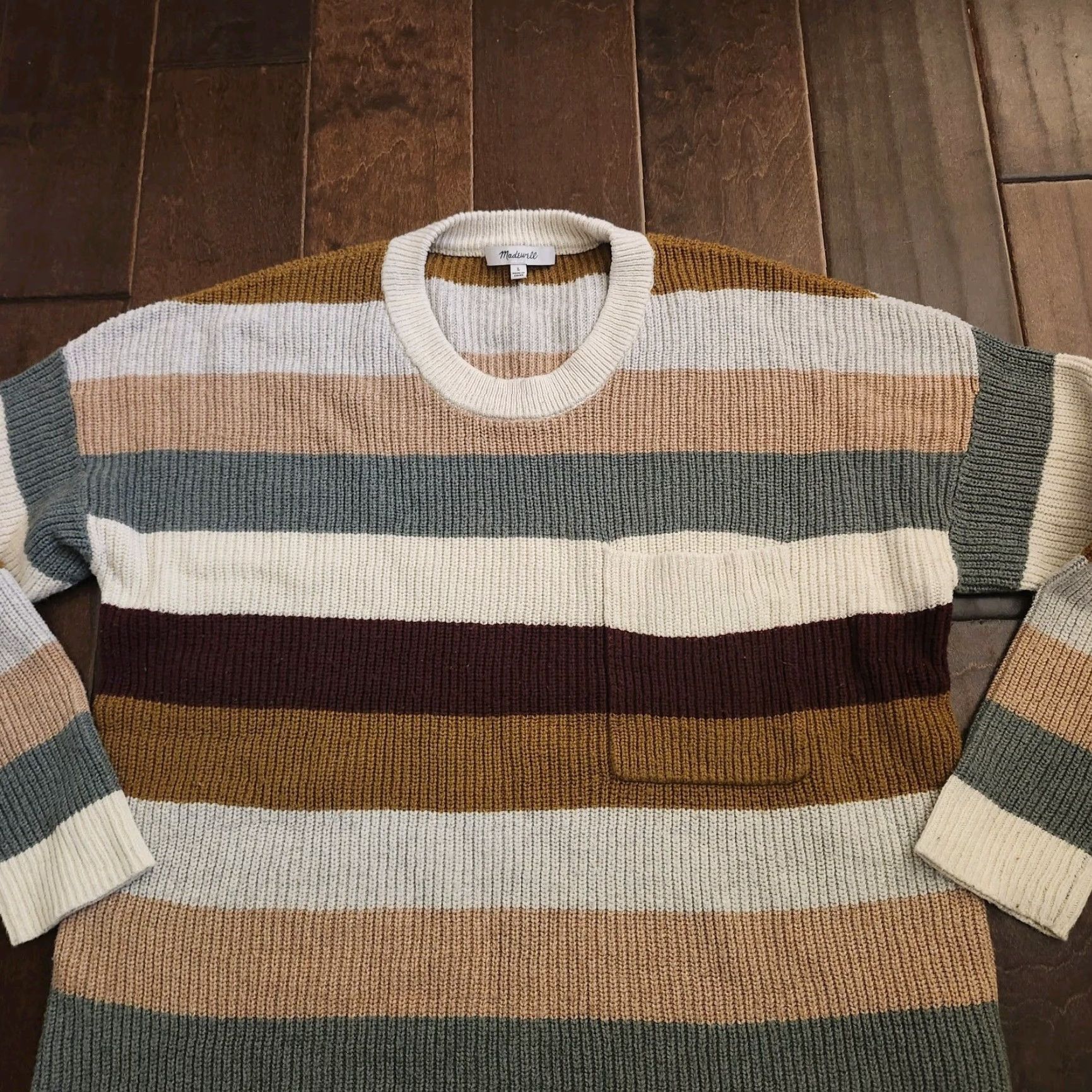 Madewell Madewell Striped Knit Sweater Women’s L Crewneck Pocket Cozy Fall Size L / US 10 / IT 46 - 5 Thumbnail