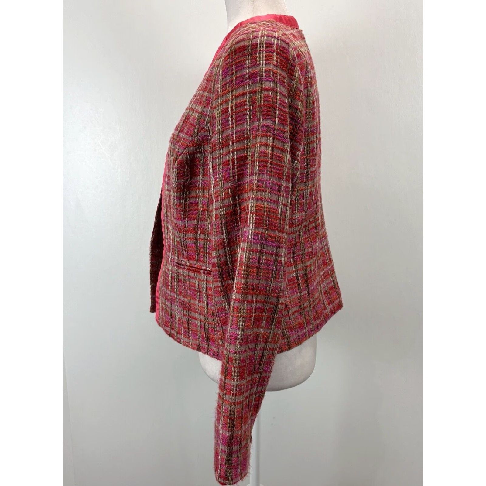 Vintage Chicos Tweed Blazer Jacket Size 1 US Medium Retro Ribbon Trim Single Close Size M / US 6-8 / IT 42-44 - 2 Thumbnail