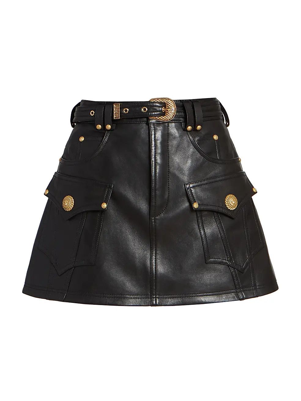 Balmain o1s1wg110825 Leather Trapeze Mini Skirt in Black Size 30" / US 8 / IT 44 - 1 Thumbnail