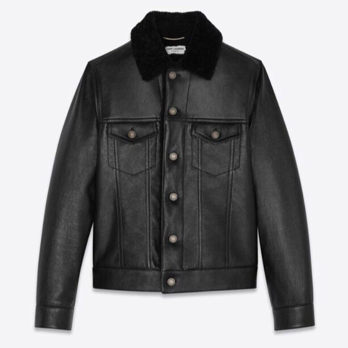 Saint Laurent Shearling Lined Leather Trucker Black Lambskin