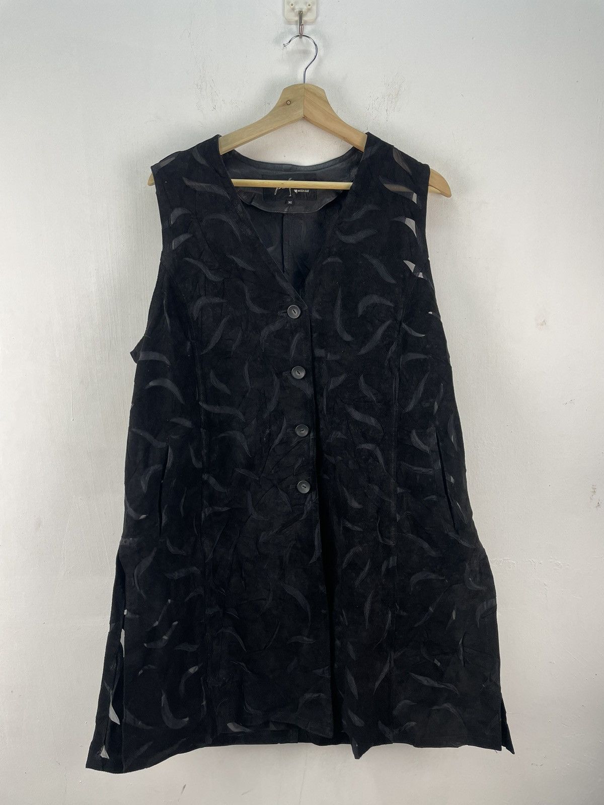 If Six Was Nine Vintage Designer Suede Leather Coat Sleeveless Floral Size US L / EU 52-54 / 3 - 2 Thumbnail