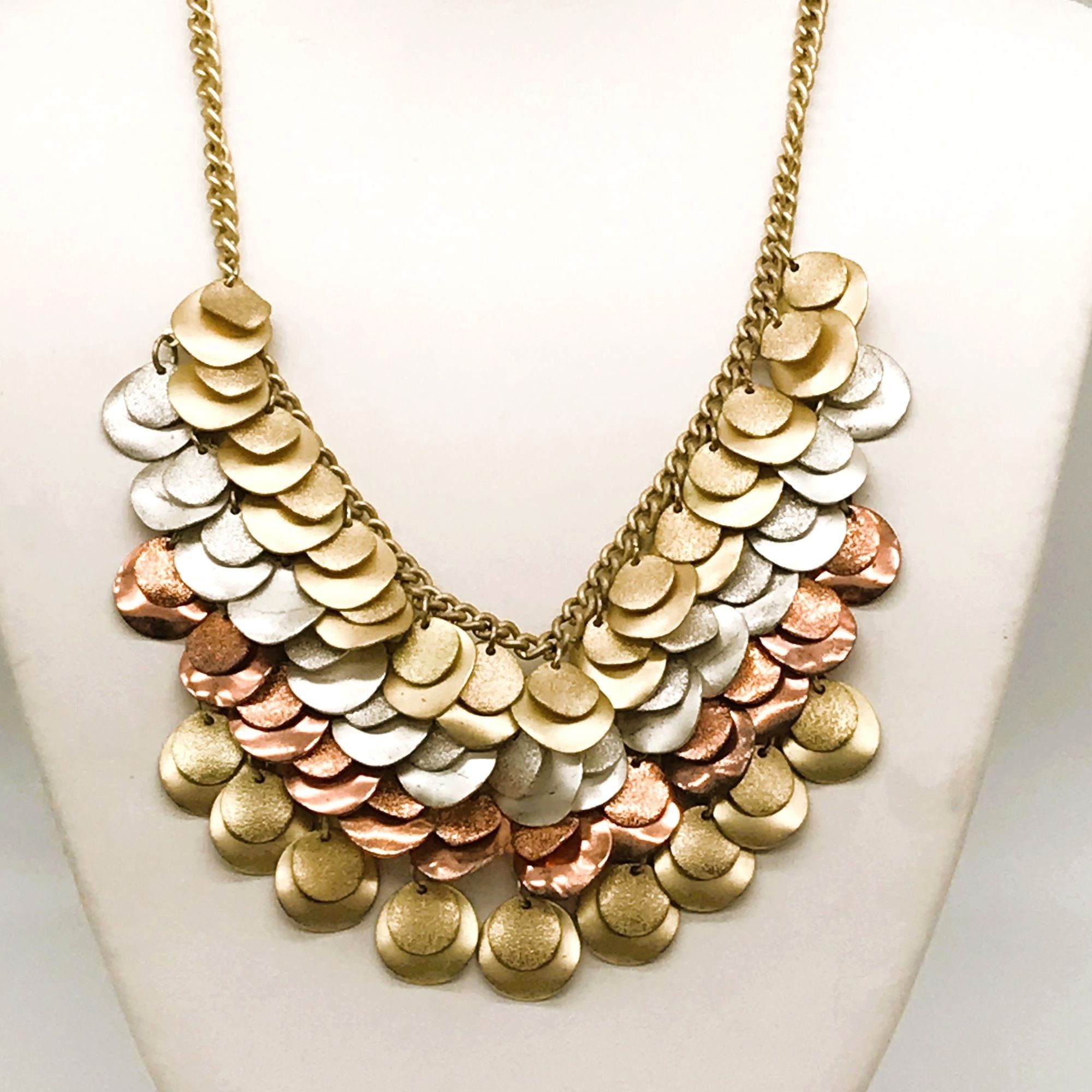 Other Layered Mesh Metal Discs Bib Necklace Silver Copper Gold Shi Size ONE SIZE - 1 Thumbnail