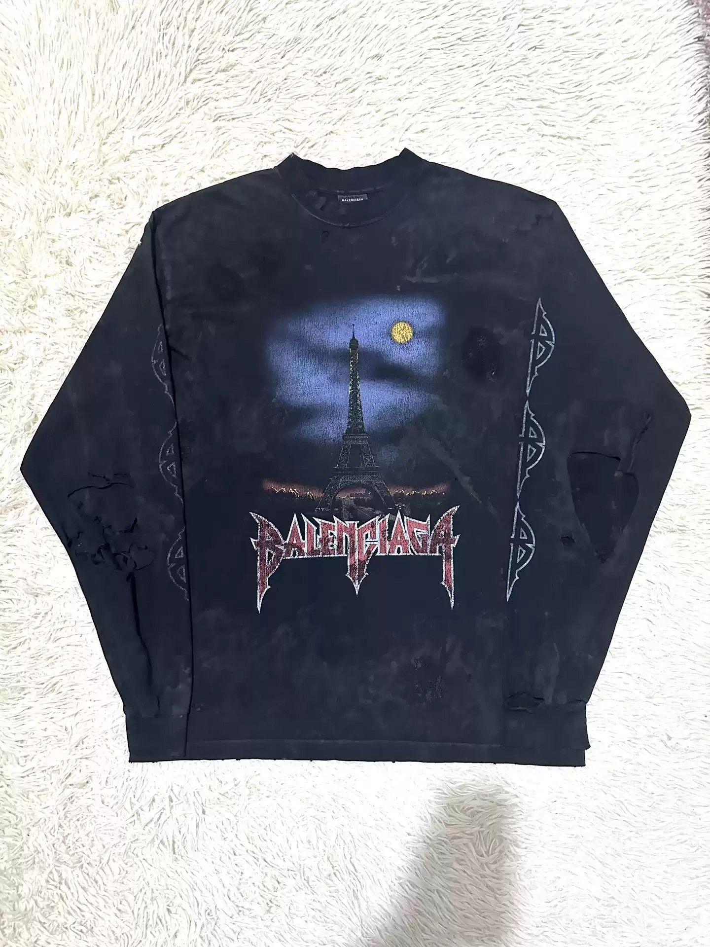 Balenciaga Balenciaga 23FW Mud Dyed Iron Tower Damaged Brushed with Wax Used Main Tower Long sleeved Sweater Size US S / EU 44-46 / 1 - 1 Thumbnail