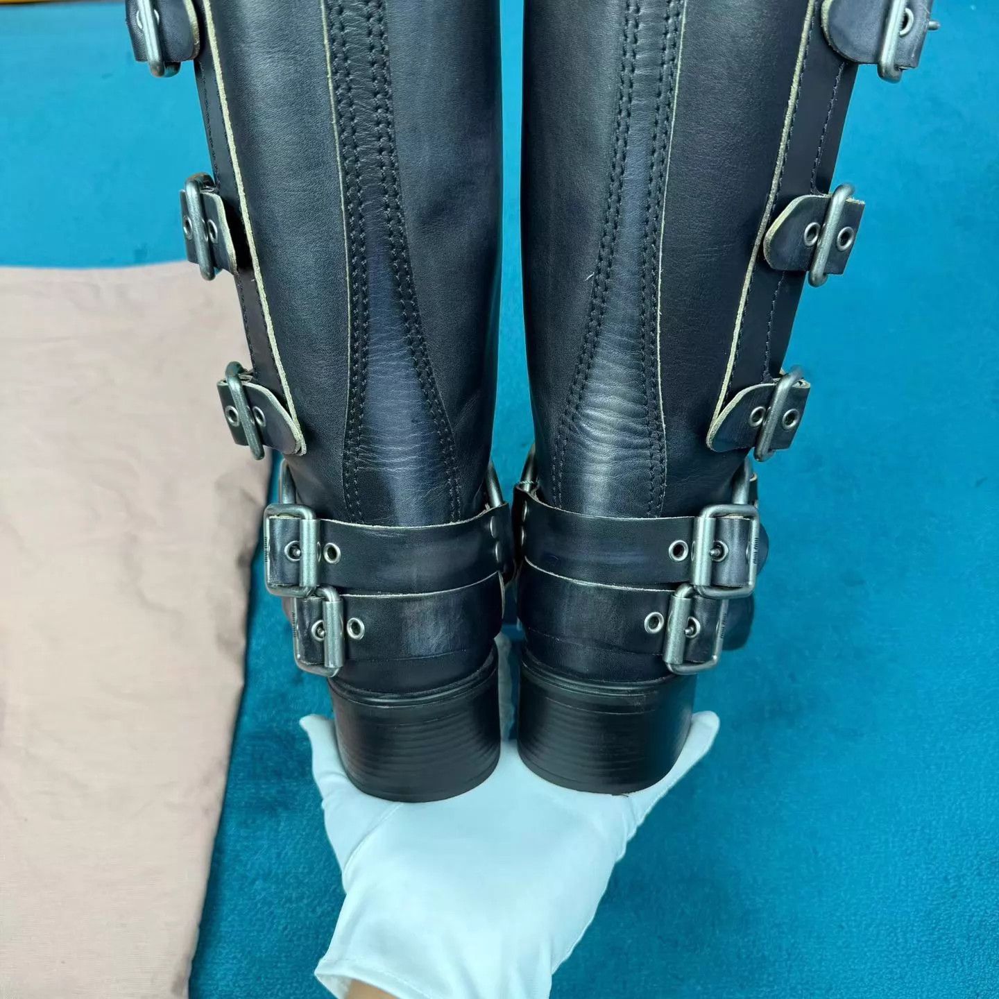 Miu Miu MIU MIU Leather Metal Trim Knee-High Boots Black EU38.5 Size US 8 / IT 38 - 4 Thumbnail