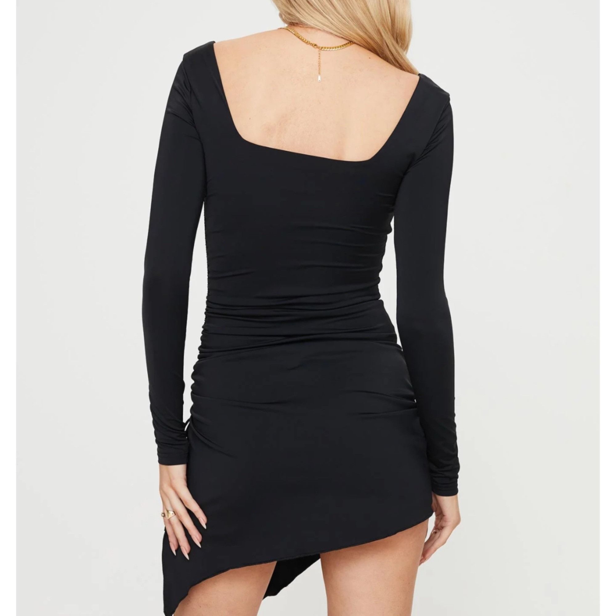 PRINCESS POLLY Princess Polly Black Long Sleeve Ruched Mini Dress Size 8 NW Size M / US 6-8 / IT 42-44 - 4 Thumbnail