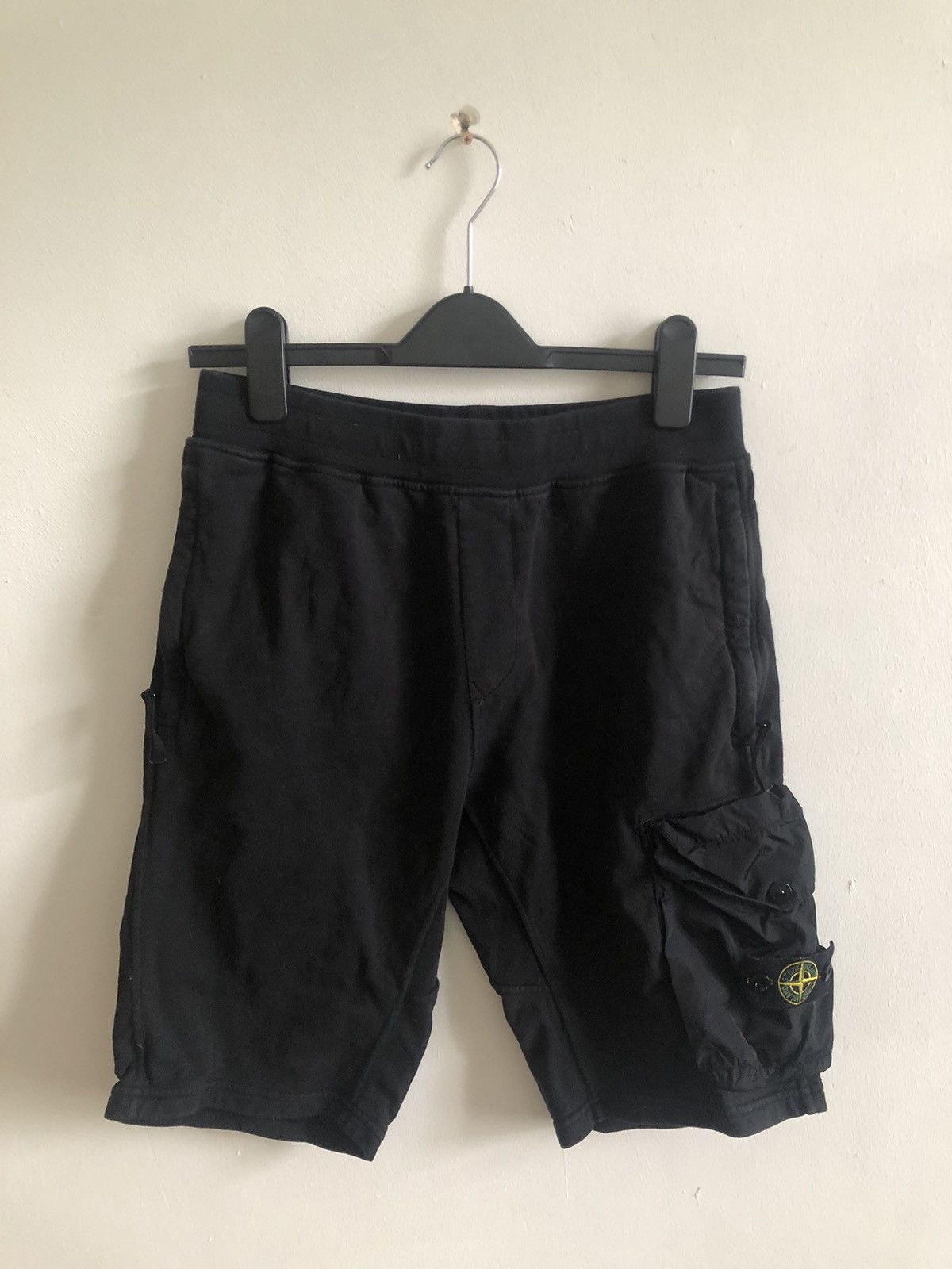 image of Stone Island Fleeced Shorts In Black, Men's (Size 26)