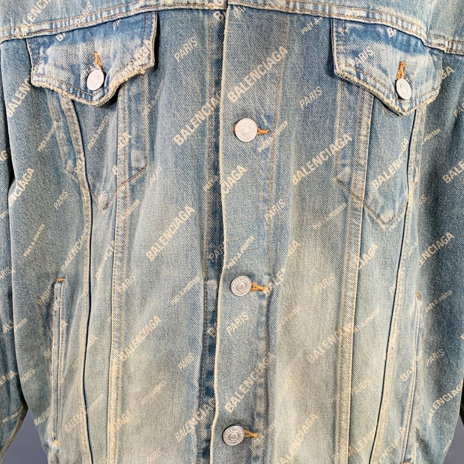 Balenciaga BALENCIAGA Blue White Monogram Cotton Denim Oversized Jacket Size US S / EU 44-46 / 1 - 2 Thumbnail
