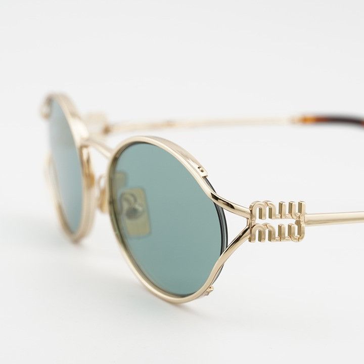 Miu Miu Miu Miu MU52YS 5AK04M Sunglasses Gold Oval Frame, Green Size ONE SIZE - 9 Thumbnail