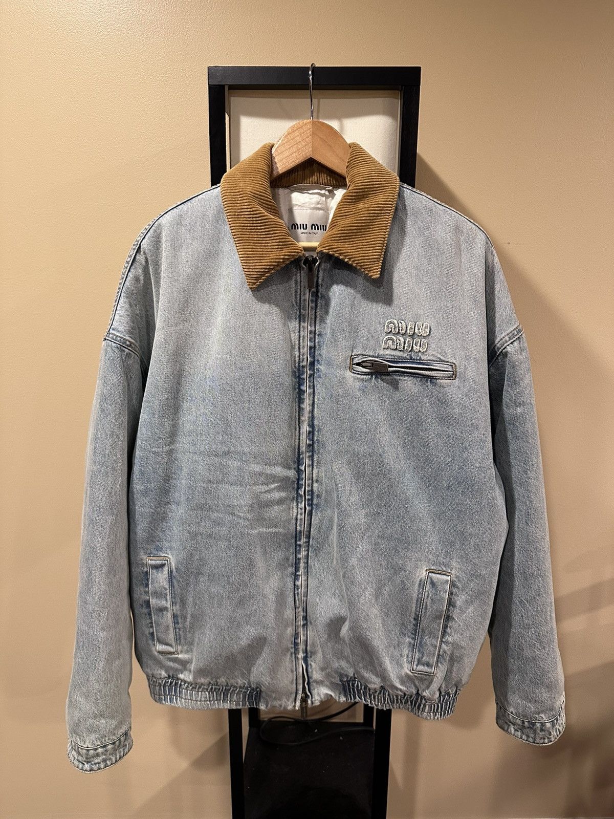 Miu Miu Miu Miu FW24 Corduroy Collar Light Wash Denim Jacket Size US XL / EU 56 / 4 - 16 Thumbnail