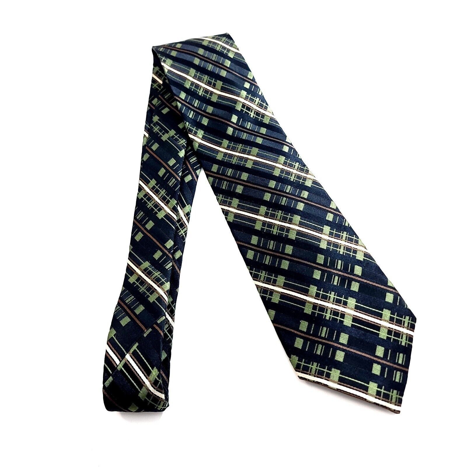 Van Heusen Van Heusen Green Black Plaid Woven Silk Tie Stain Resistant Size ONE SIZE - 7 Thumbnail